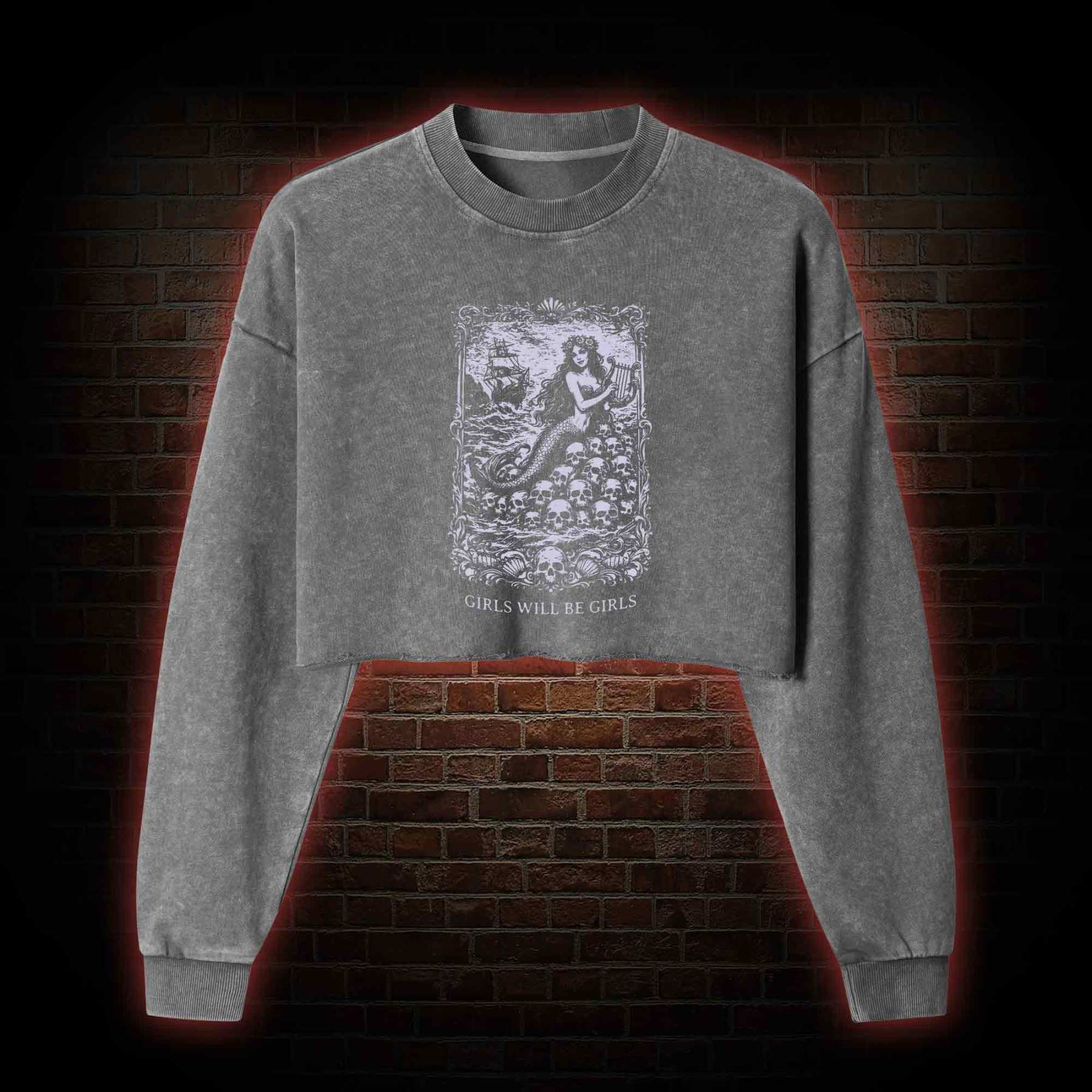 Girls will be Girls Greek mythology Washed Cropped Sweatshirts