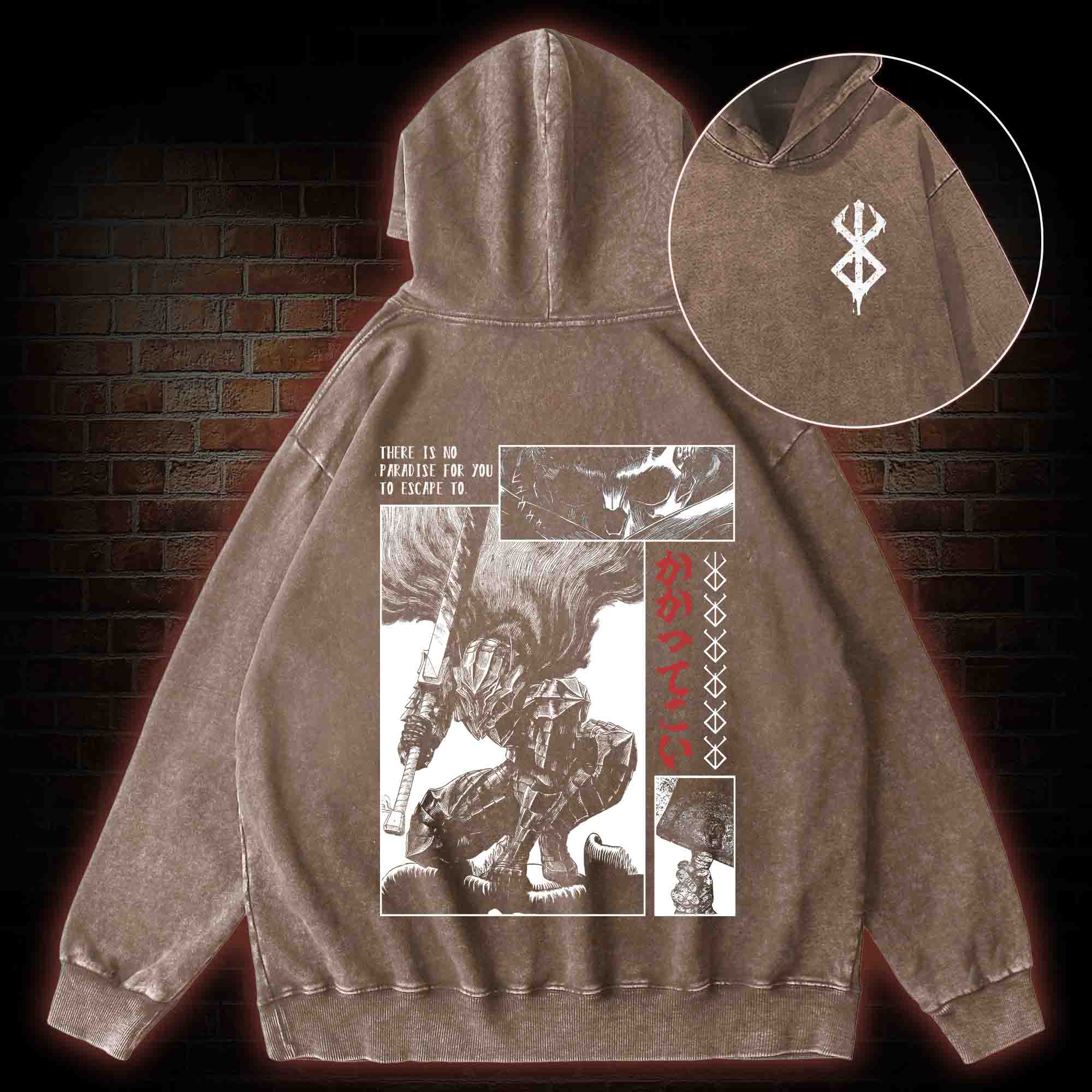 Berserk Guts Back Print Washed Hoodie