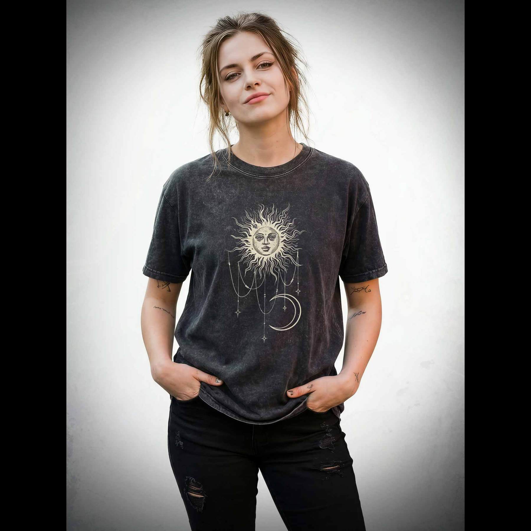 Vintage Celestial Sun and Moon Washed T-shirt