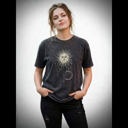 Vintage Celestial Sun and Moon Washed T-shirt