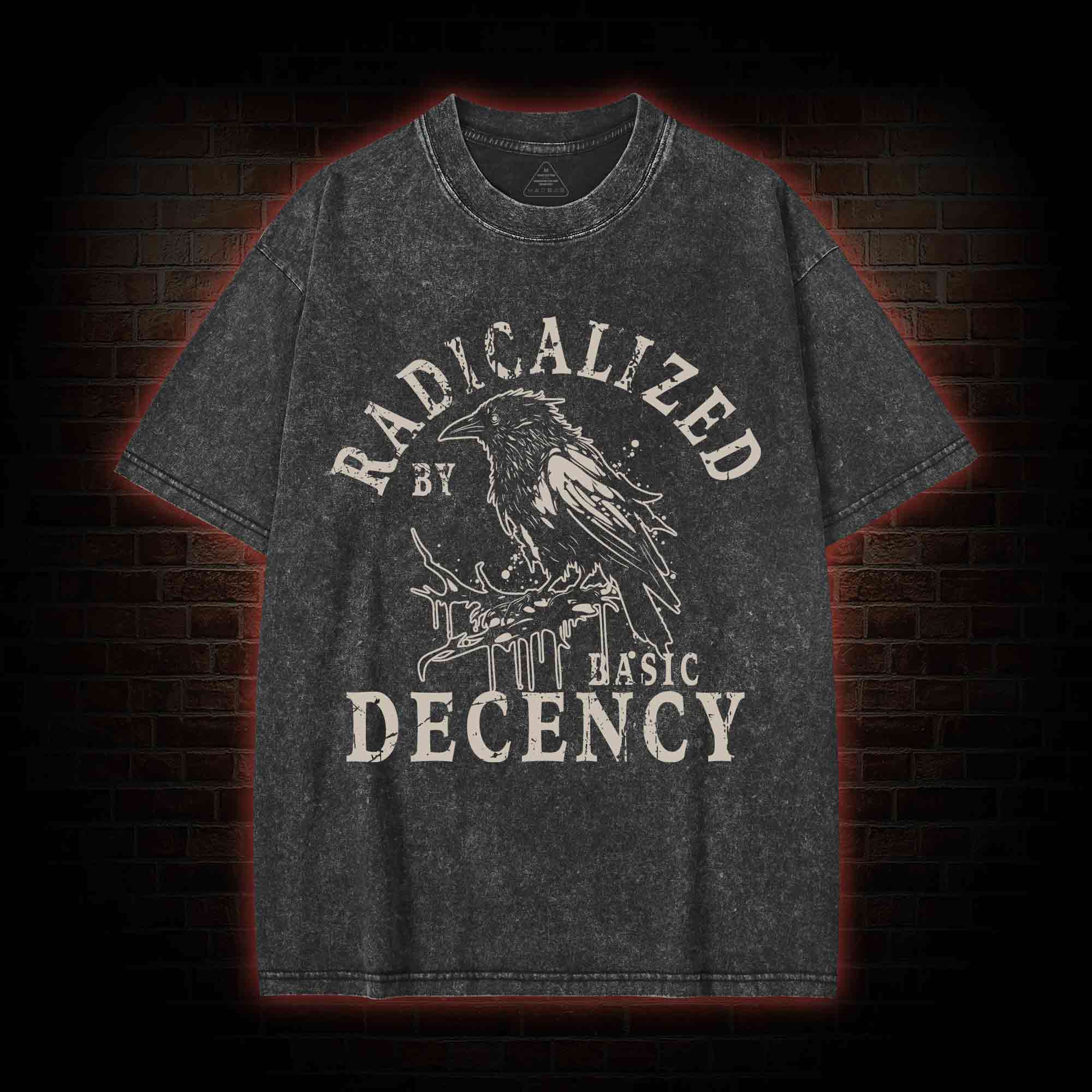 Radicalized by Basic Decency Crow Washed T-shirt