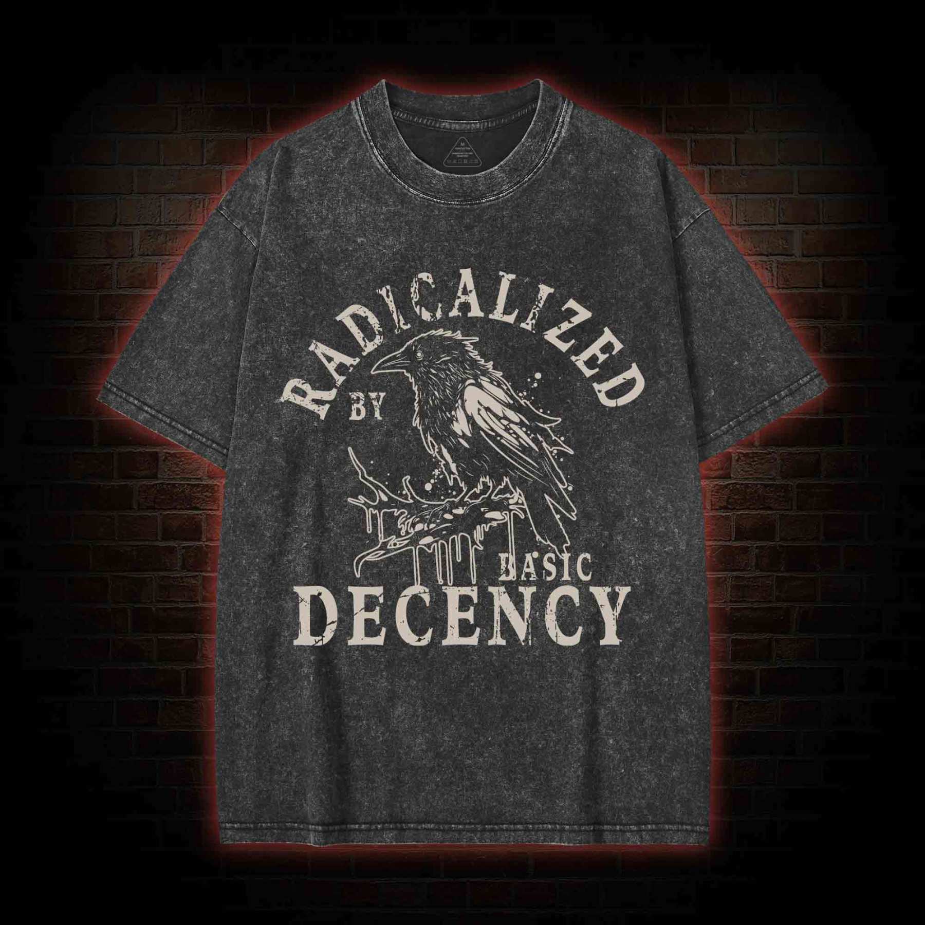 Radicalized by Basic Decency Crow Washed T-shirt