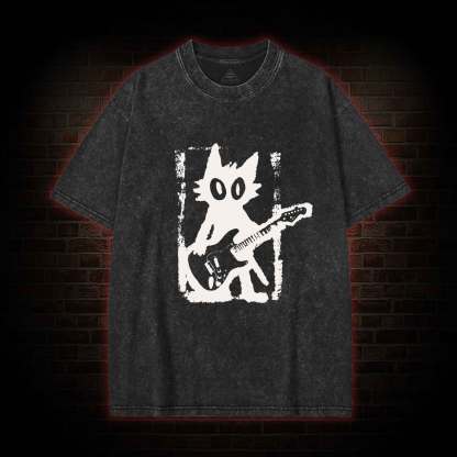 Rock and Roll Cat Washed T-shirt