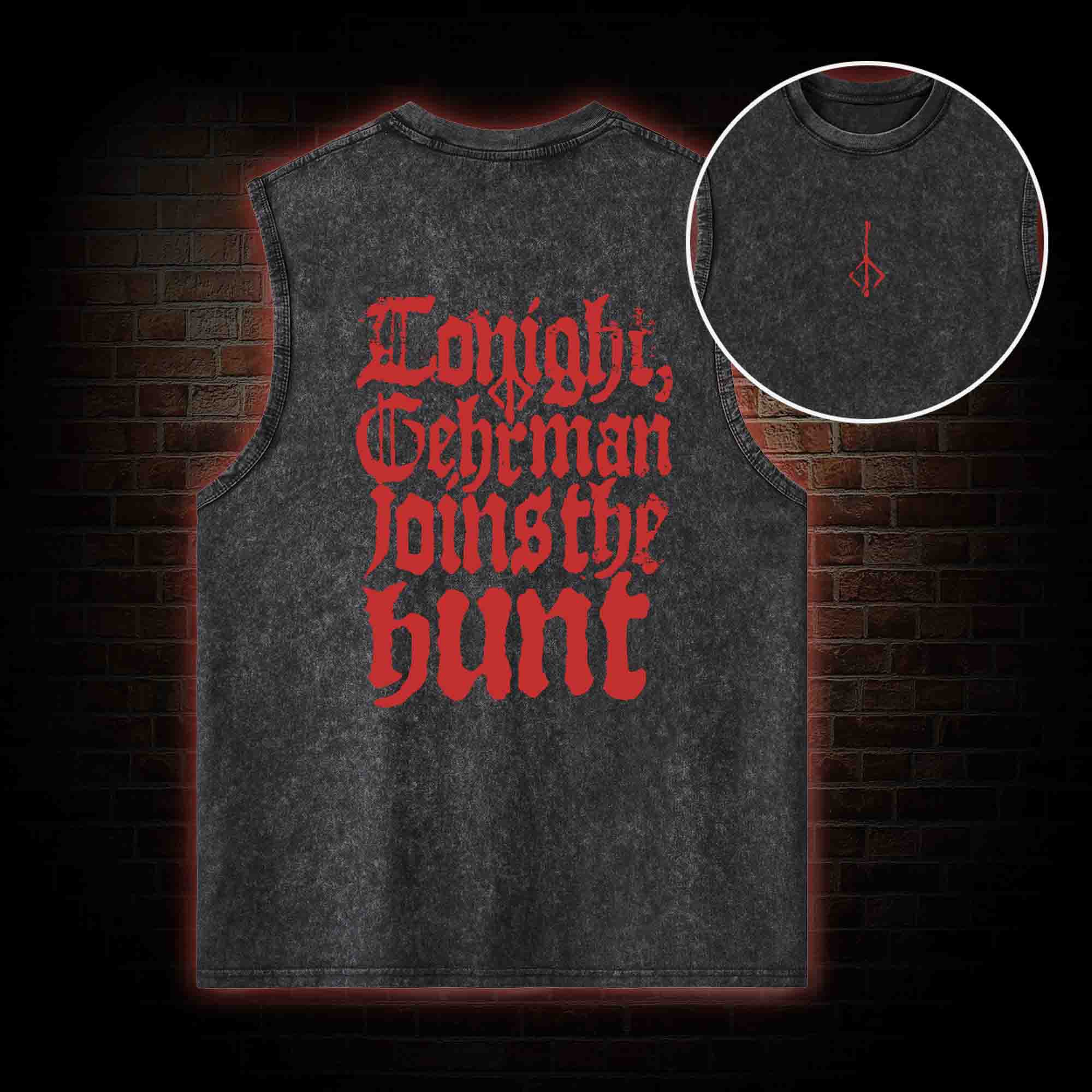 Gehrman Joins The Hunt Back Print Washed Tank Top