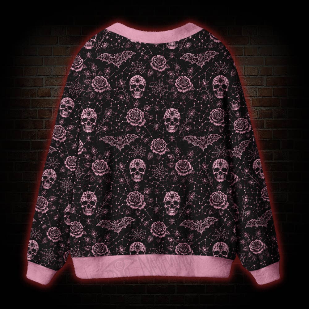 Gothic Rose Skull Webs Cardigan Sweater