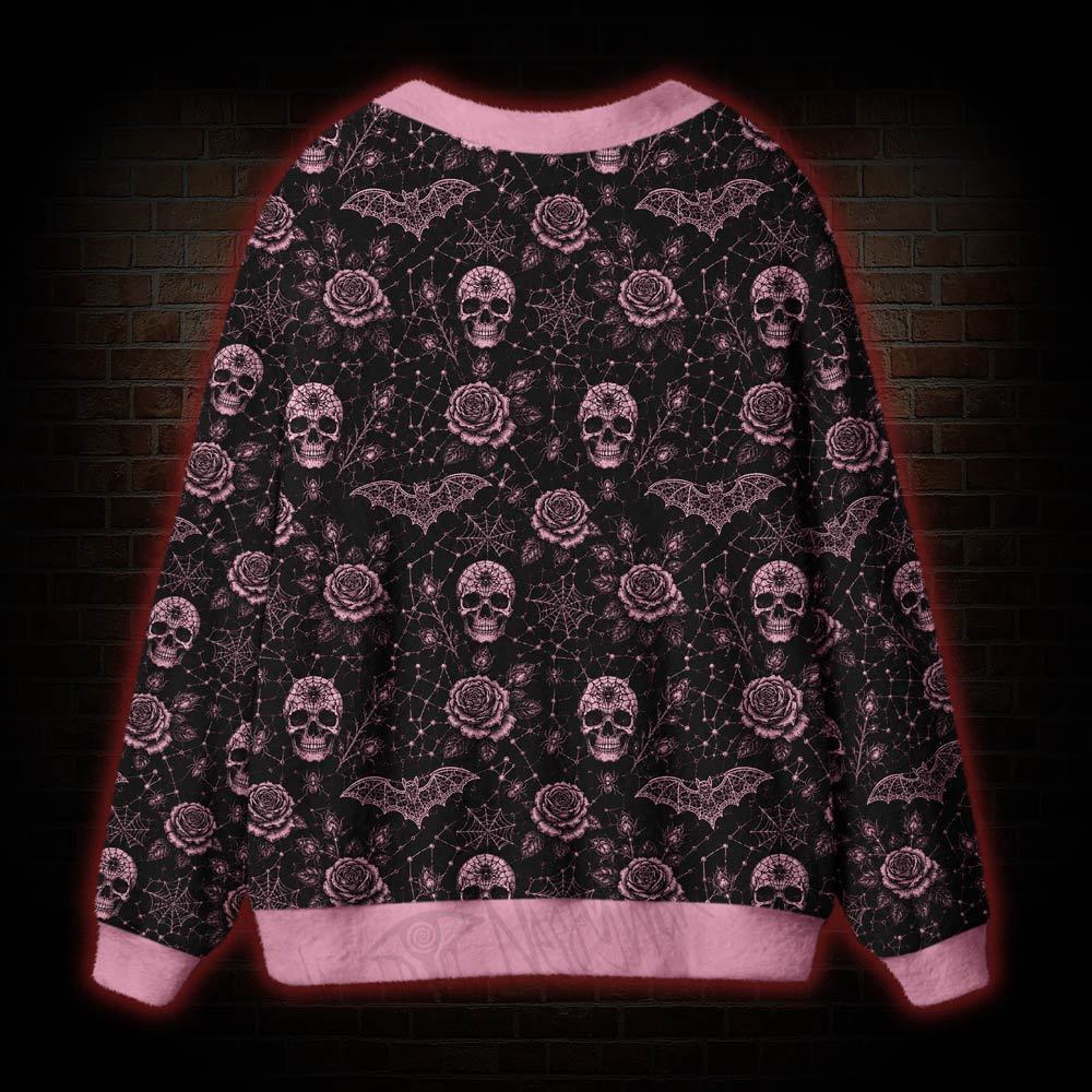 Gothic Rose Skull Webs Cardigan Sweater