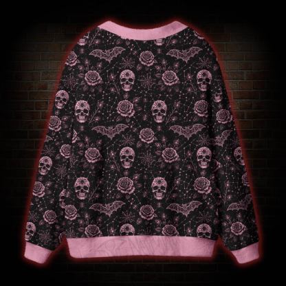 Gothic Rose Skull Webs Cardigan Sweater