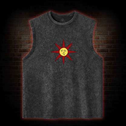 Praise the Sun Back Print Washed Tank Top