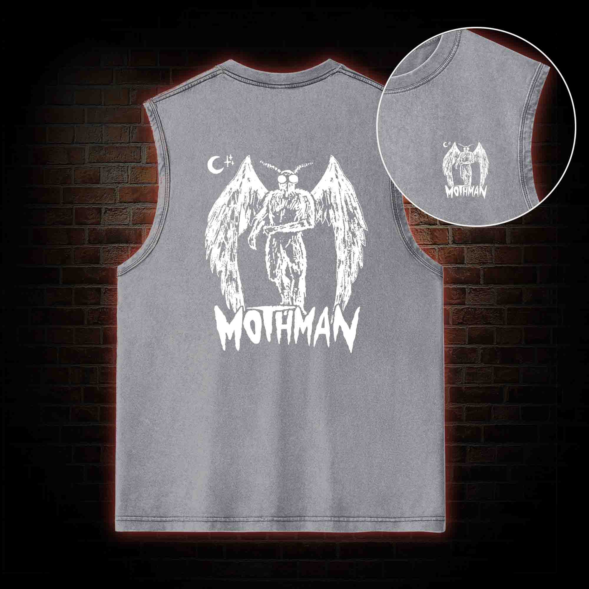 Mothman Back Print Washed Tank Top