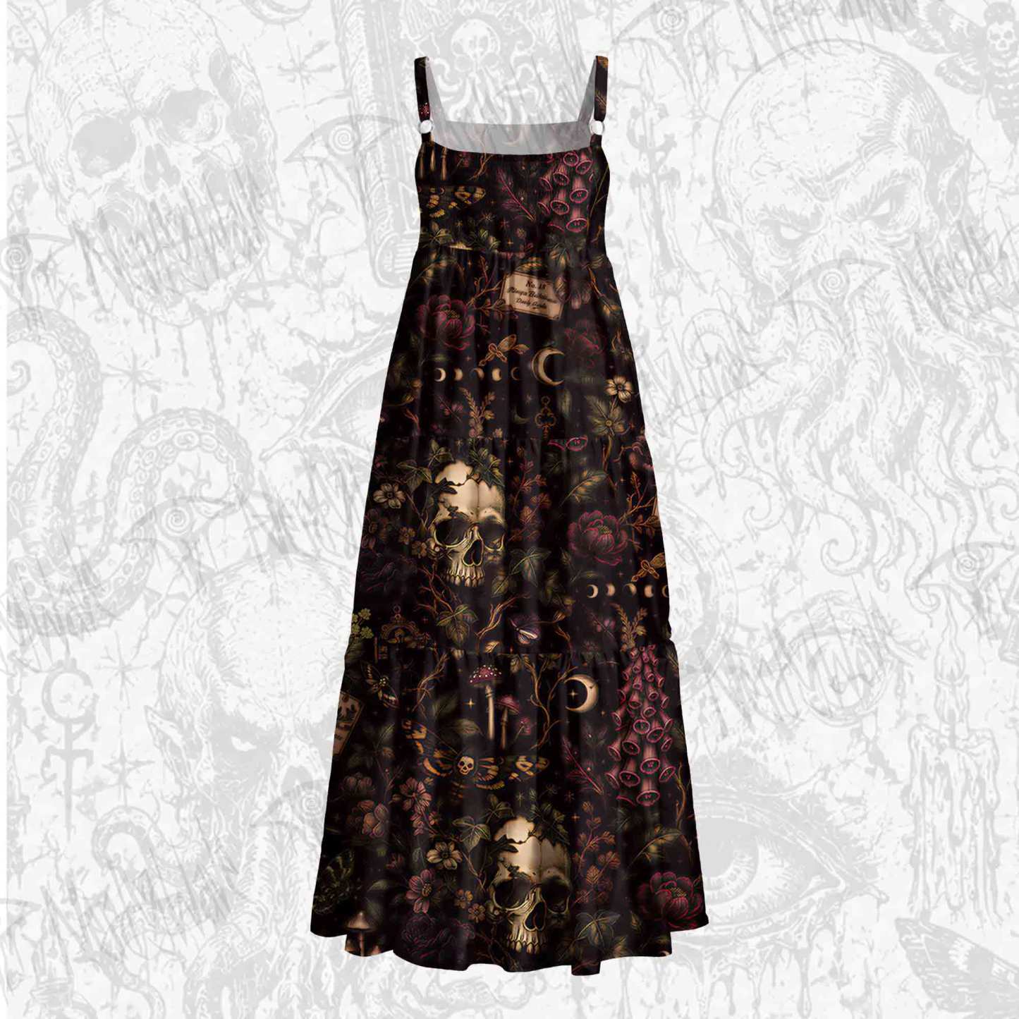 Witchy Mourning Rose Skull Wide Straps Maxi Dress