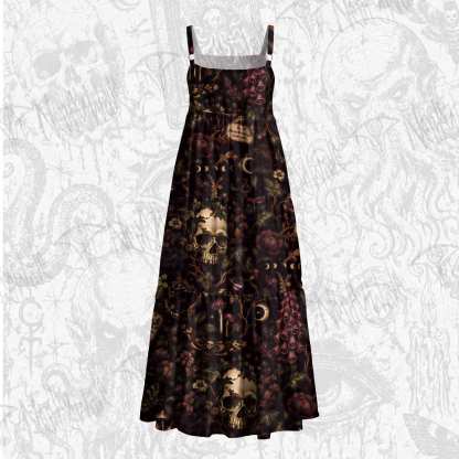 Witchy Mourning Rose Skull Wide Straps Maxi Dress