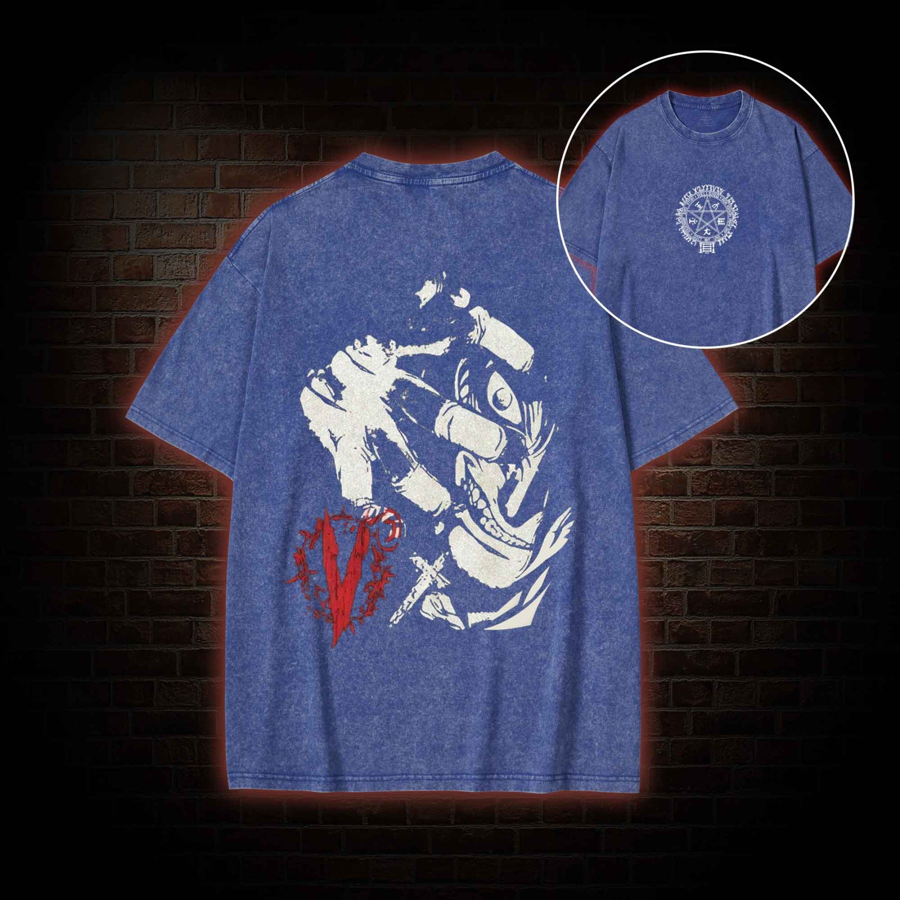 No Life No Death back print Washed T-shirt