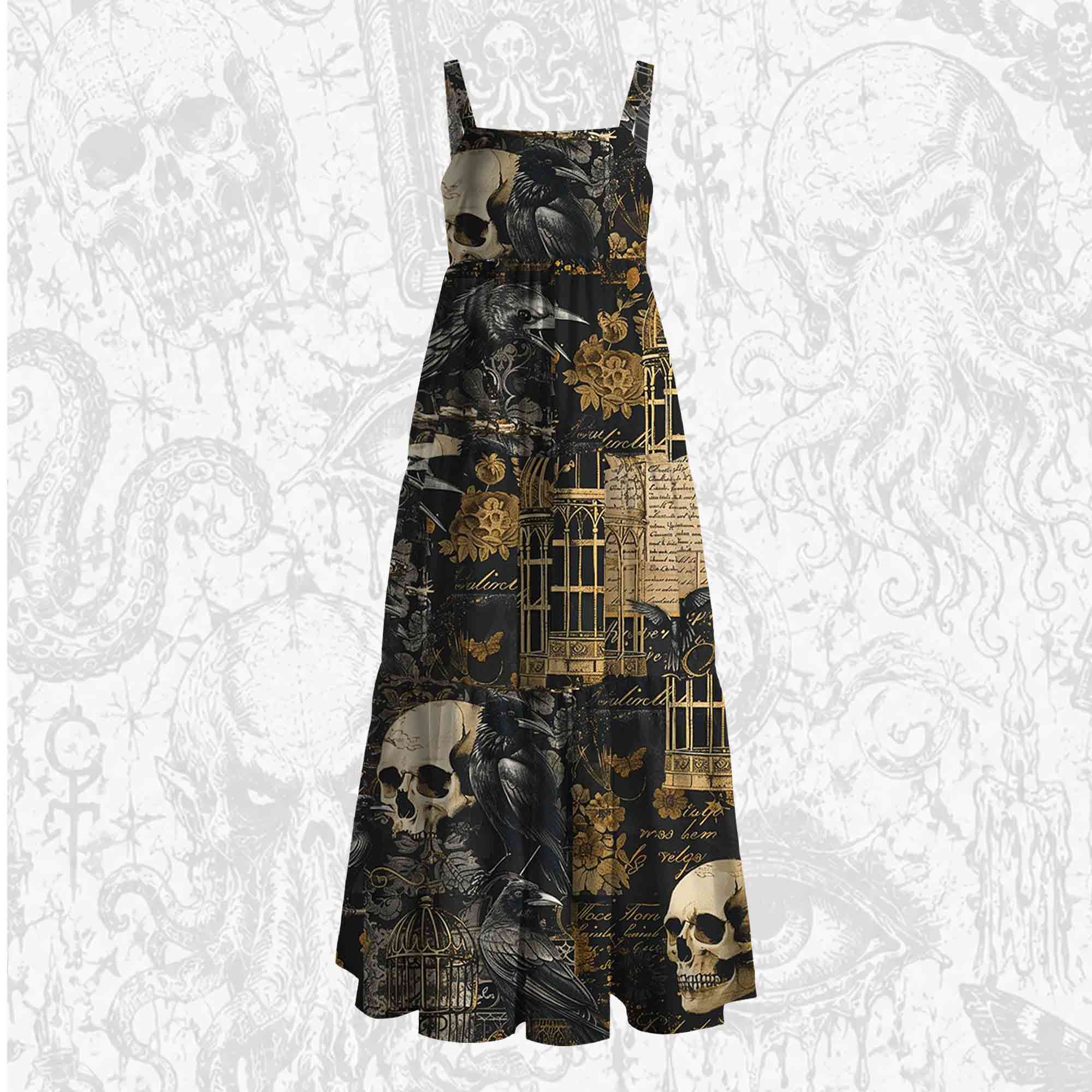 Gothic Raven Room Wide Straps Maxi Dress