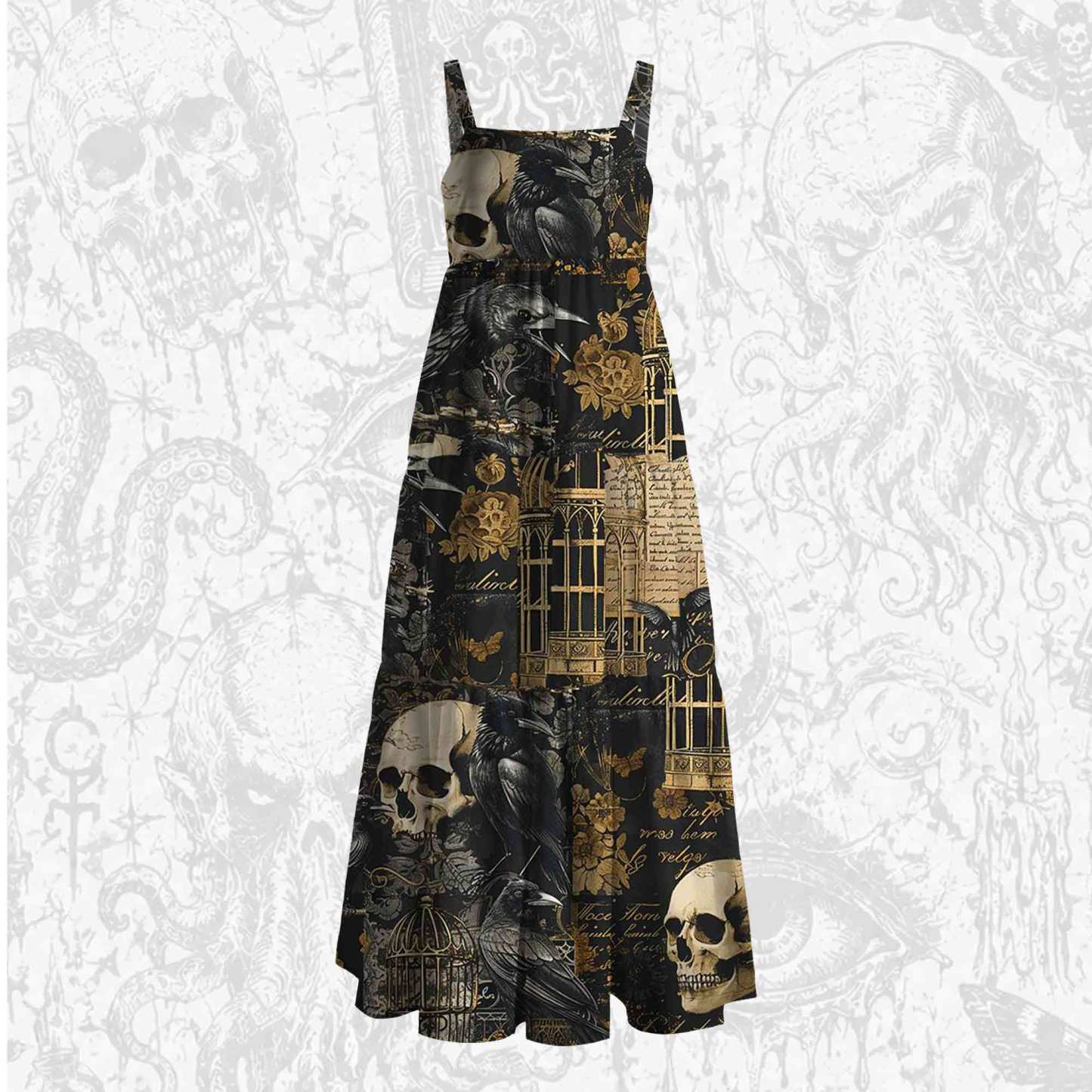 Gothic Raven Room Wide Straps Maxi Dress