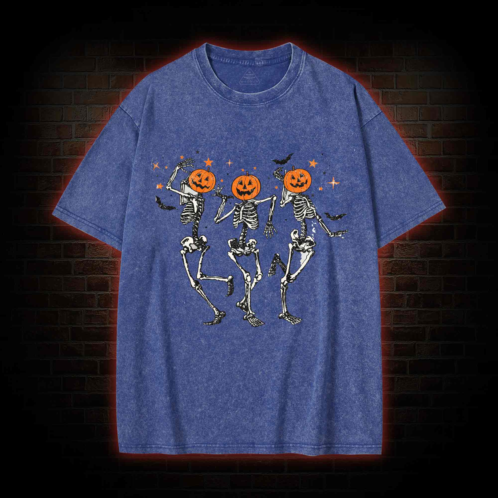  Retro Halloween Dancing Skeletons Washed T-shirt