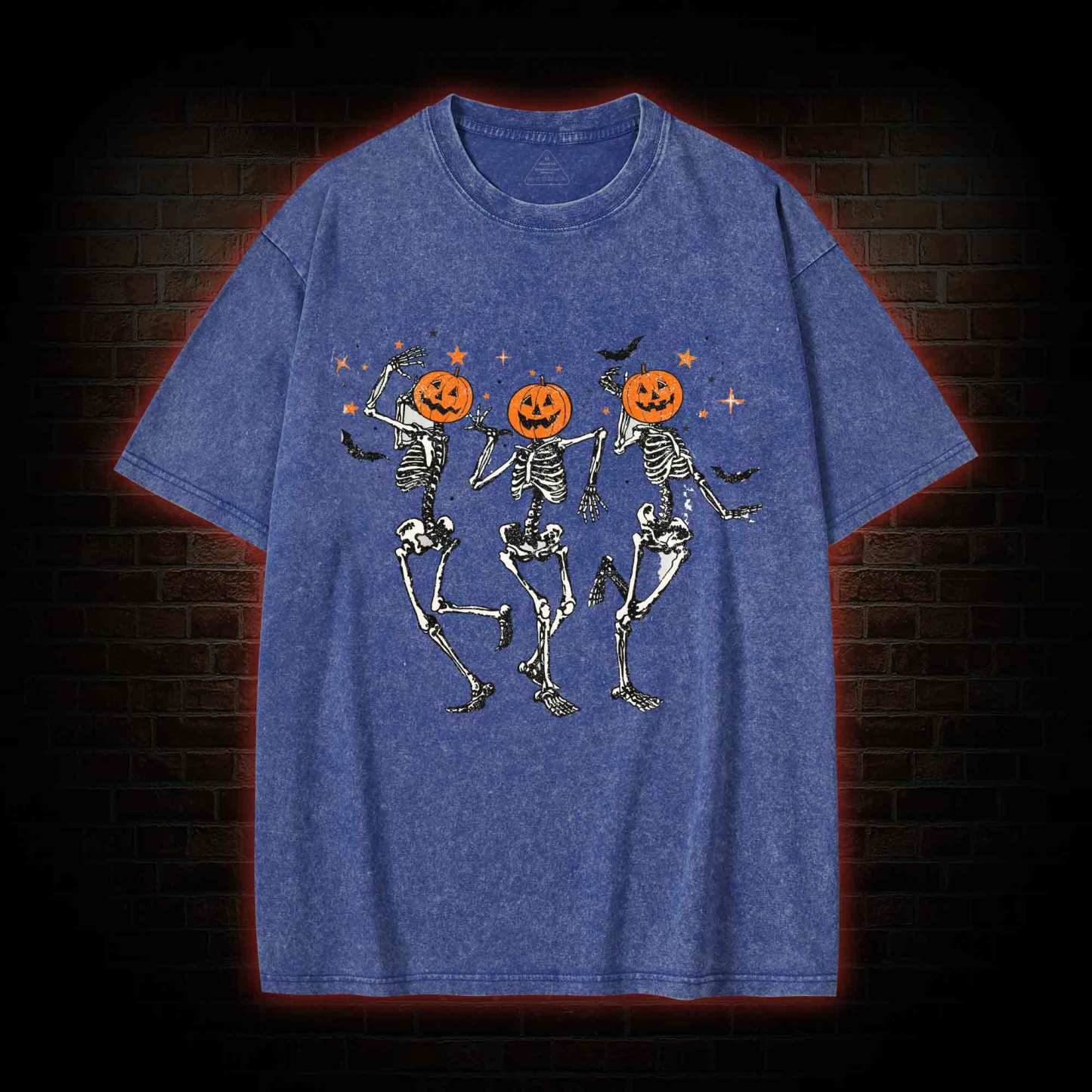  Retro Halloween Dancing Skeletons Washed T-shirt