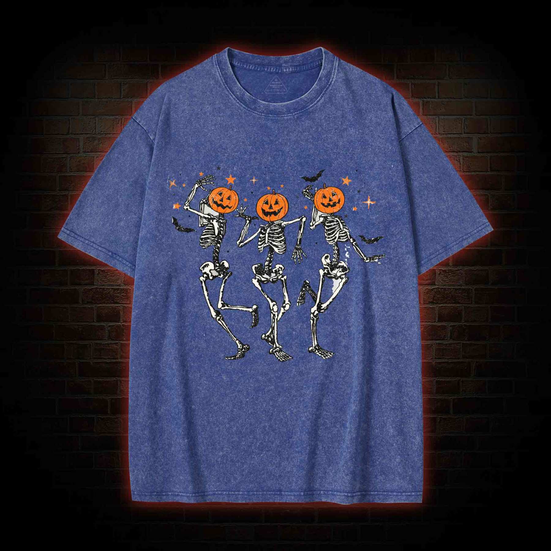  Retro Halloween Dancing Skeletons Washed T-shirt