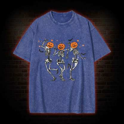  Retro Halloween Dancing Skeletons Washed T-shirt