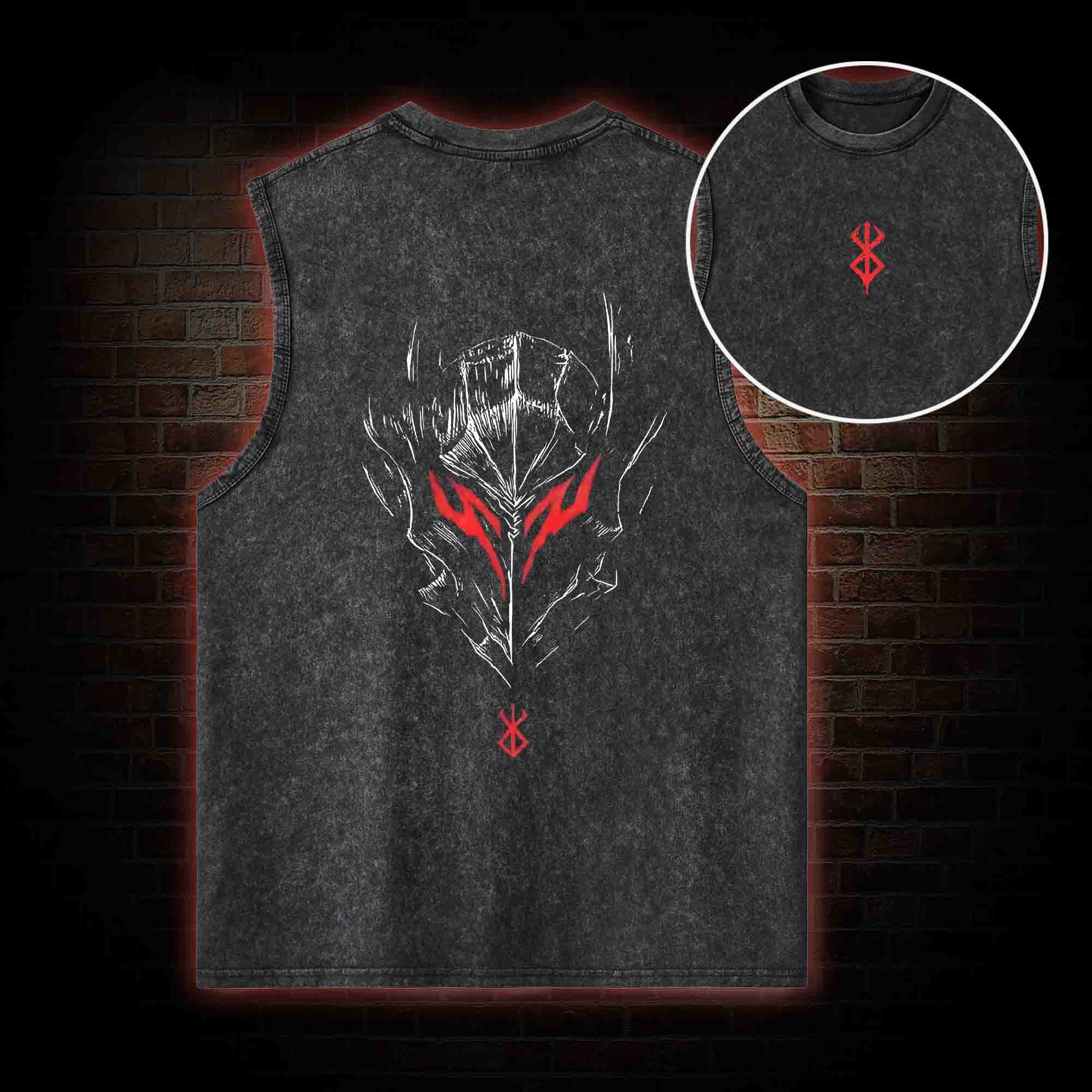 Berserker Mask Back Print Washed Tank Top