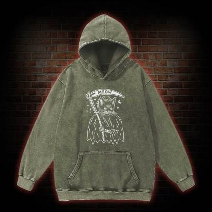 Death Meow Washed Hoodie