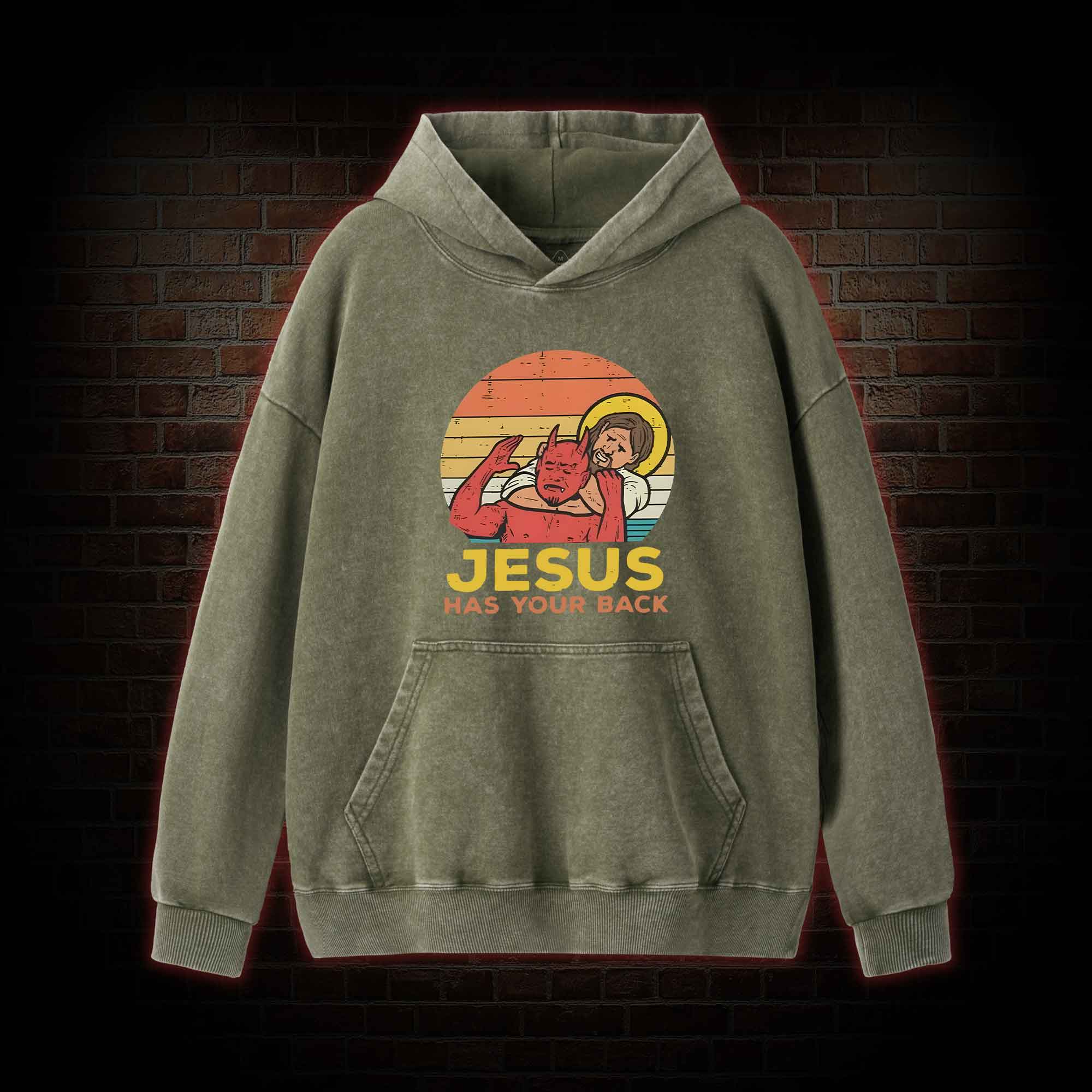 Jesus Has Your Back Washed Hoodie