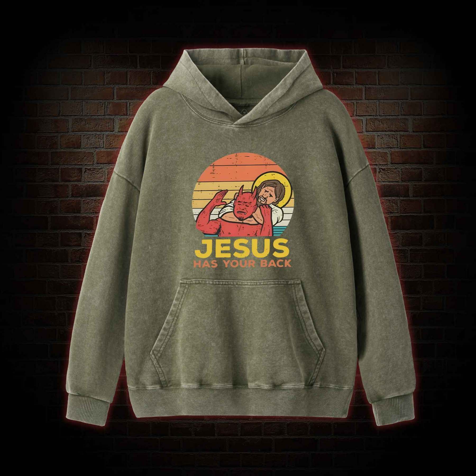 Jesus Has Your Back Washed Hoodie