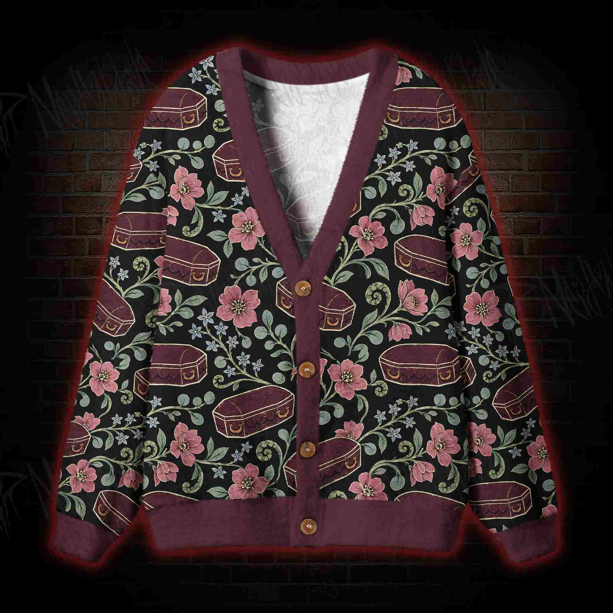 Floral Coffins Cardigan Sweater