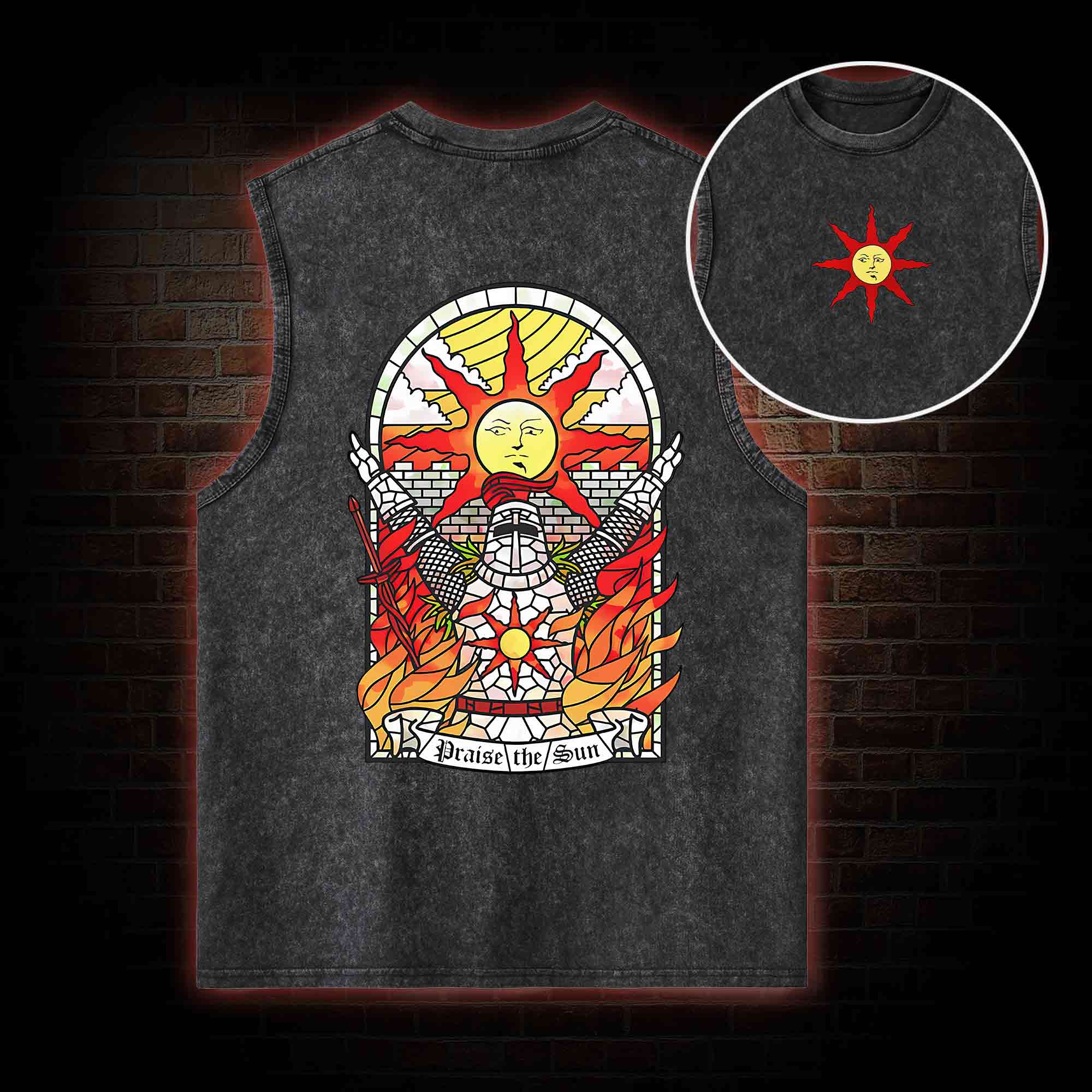 Praise the Sun Back Print Washed Tank Top