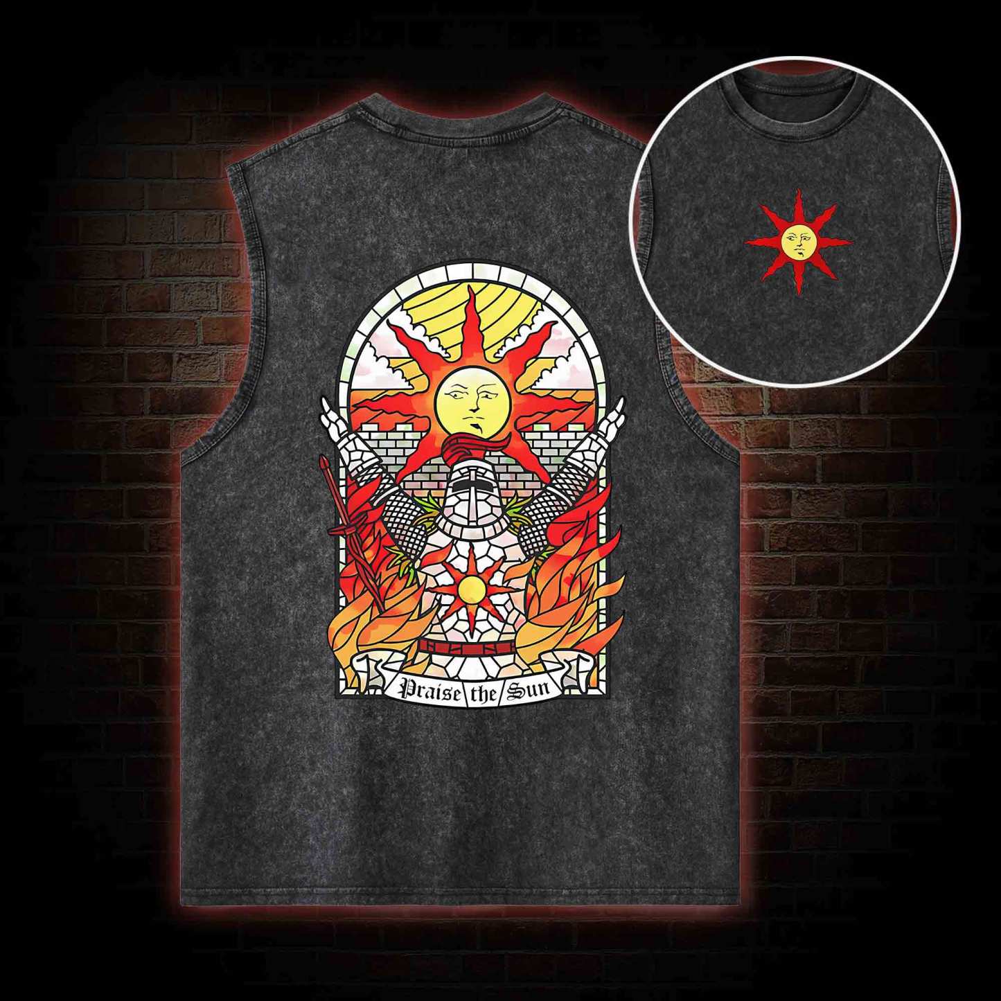 Praise the Sun Back Print Washed Tank Top