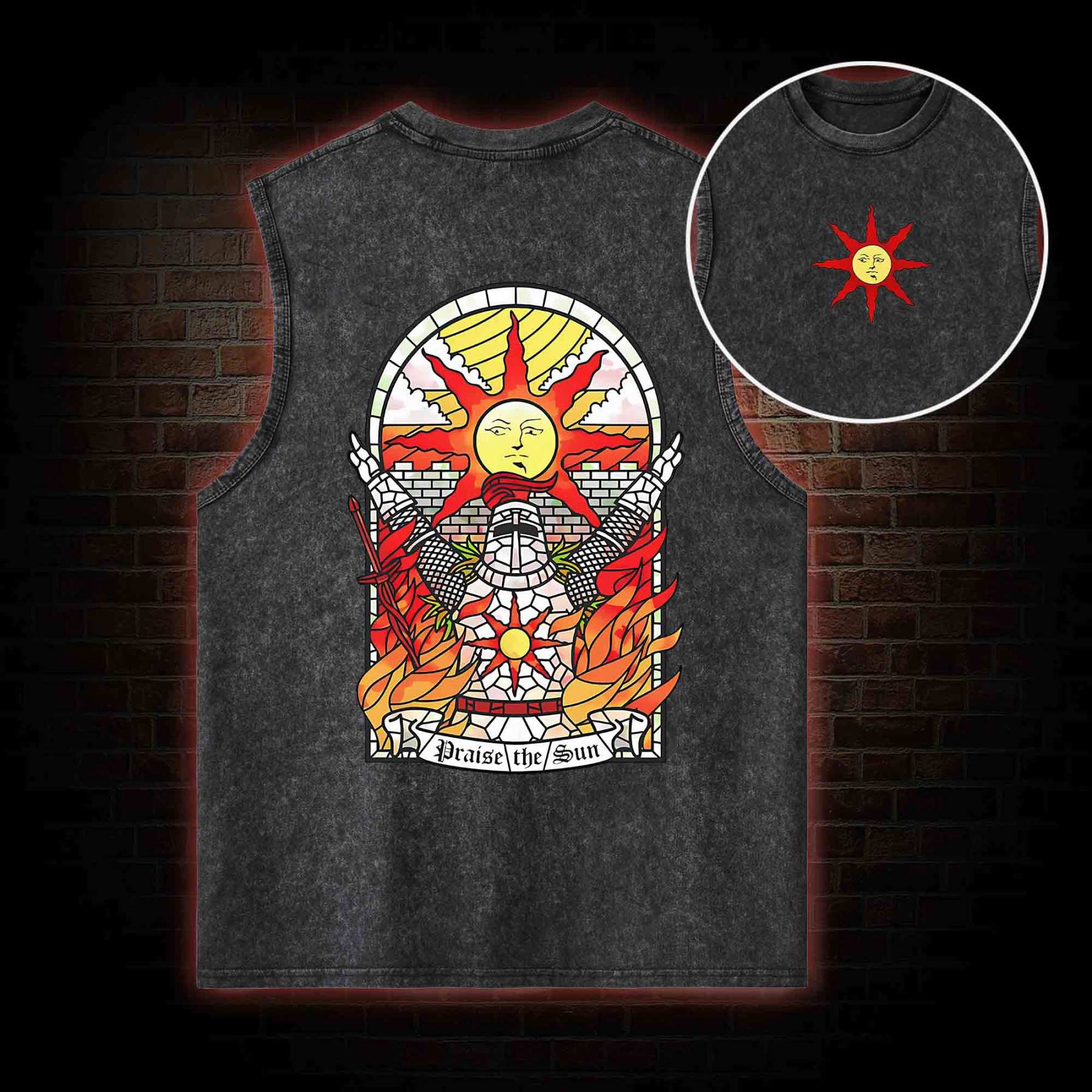 Praise the Sun Back Print Washed Tank Top