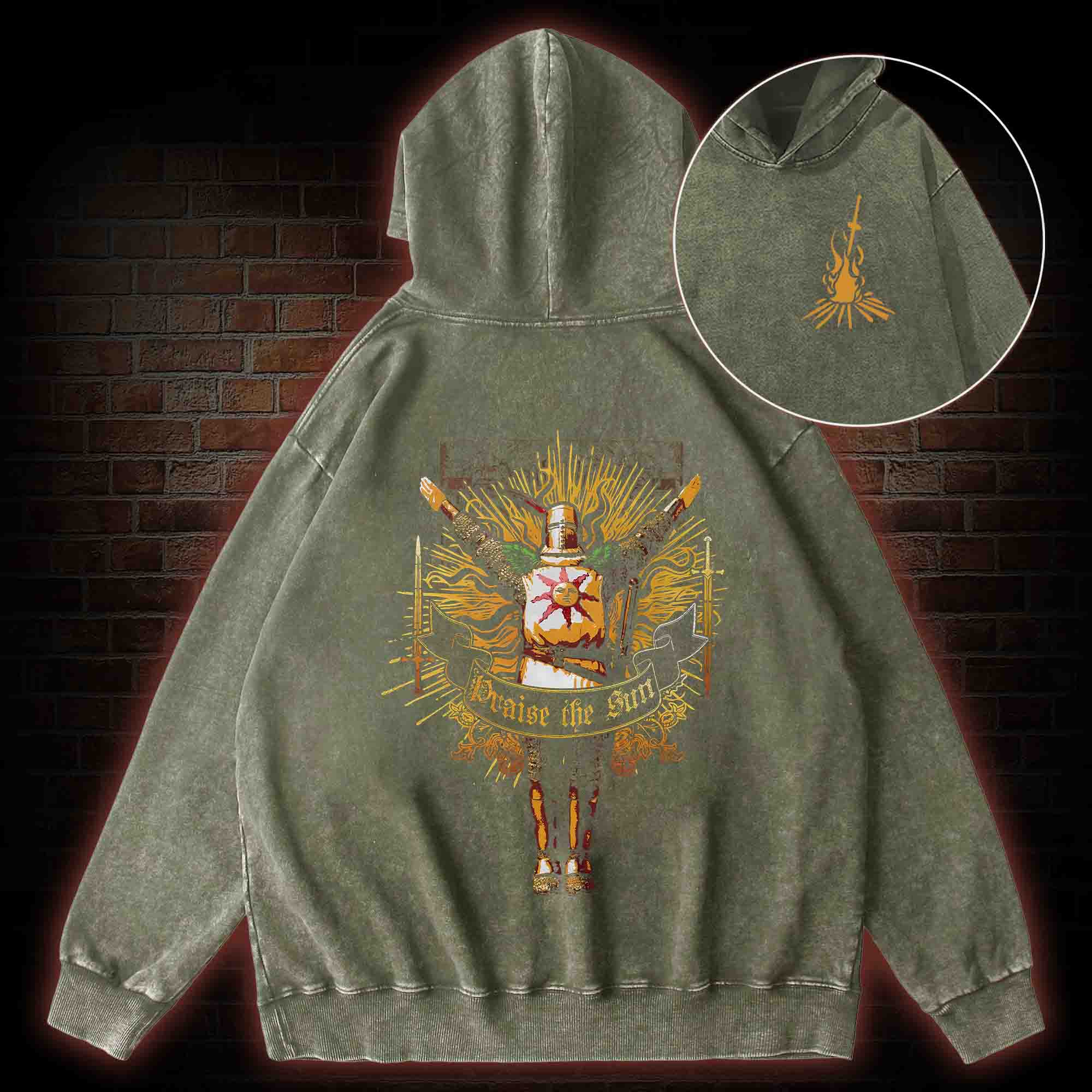 Praise the Sun Back Print Washed Hoodie