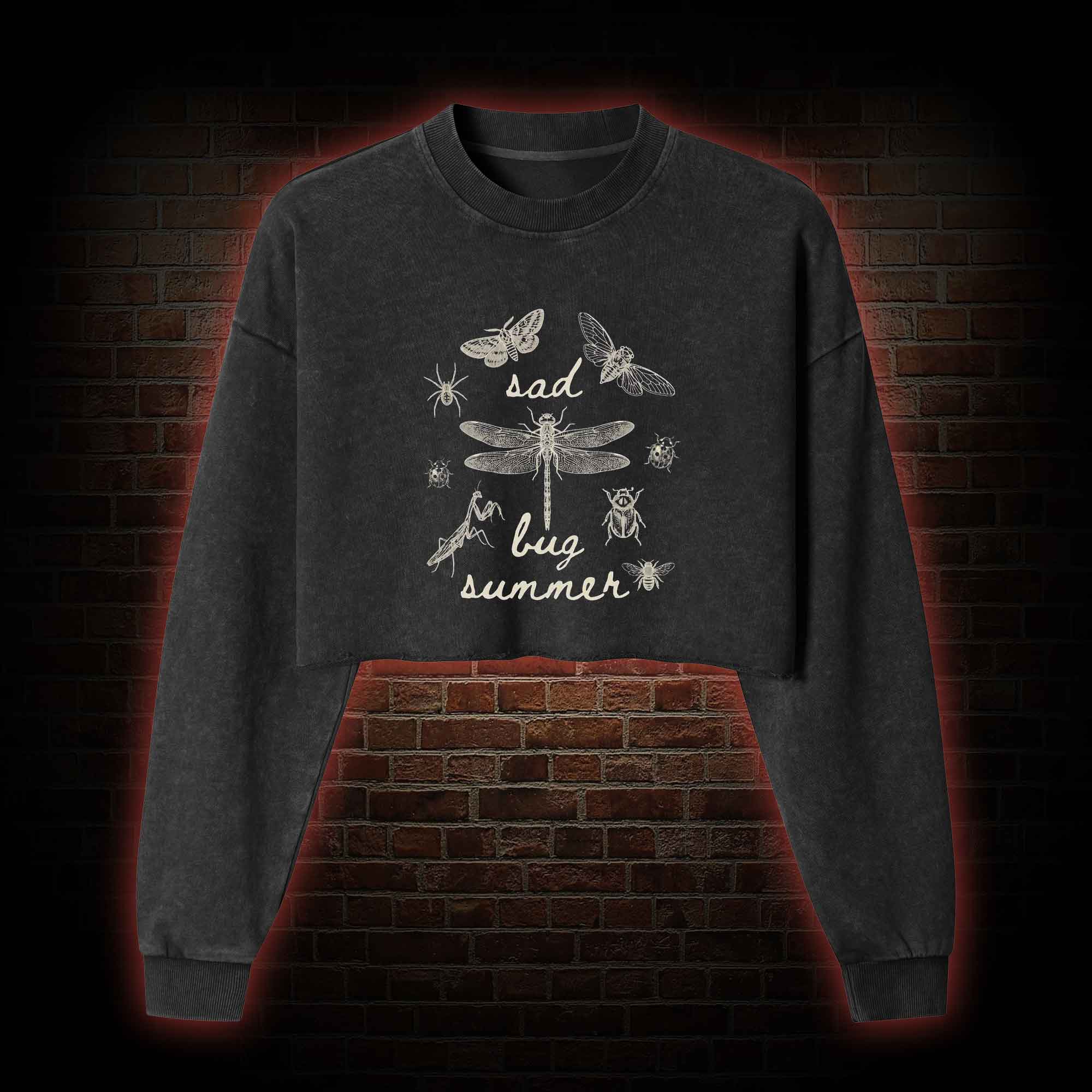 Sad Bug Summer Washed Cropped Sweatshirts