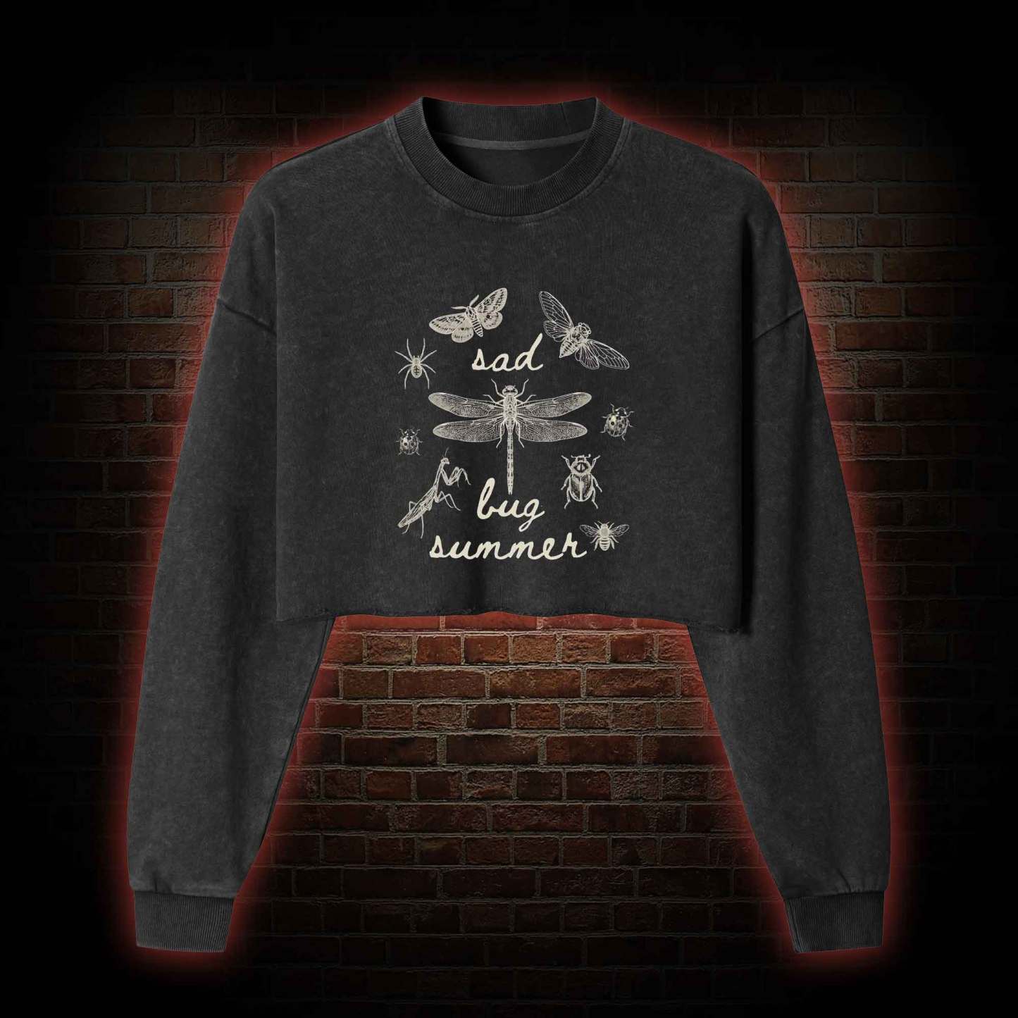 Sad Bug Summer Washed Cropped Sweatshirts