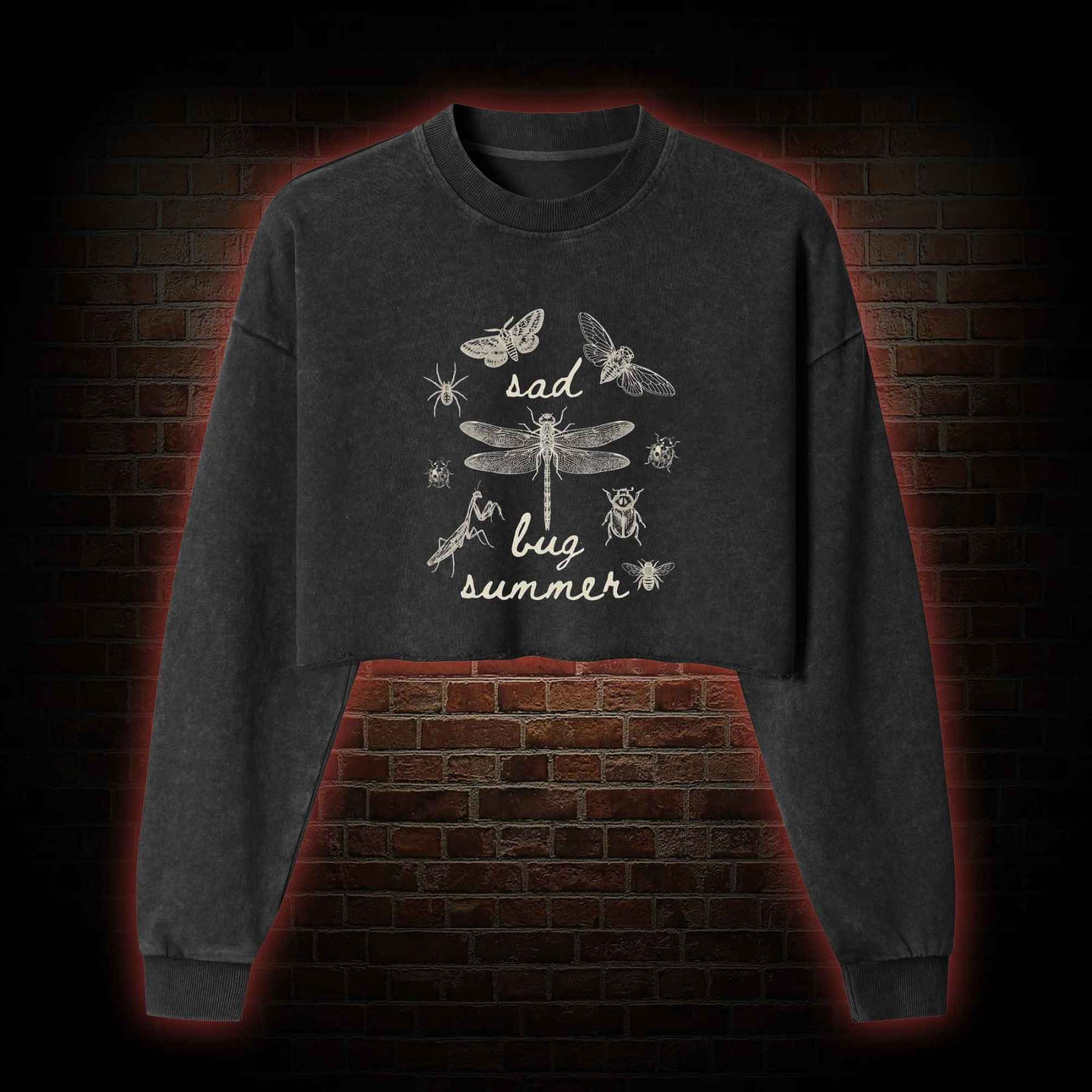 Sad Bug Summer Washed Cropped Sweatshirts