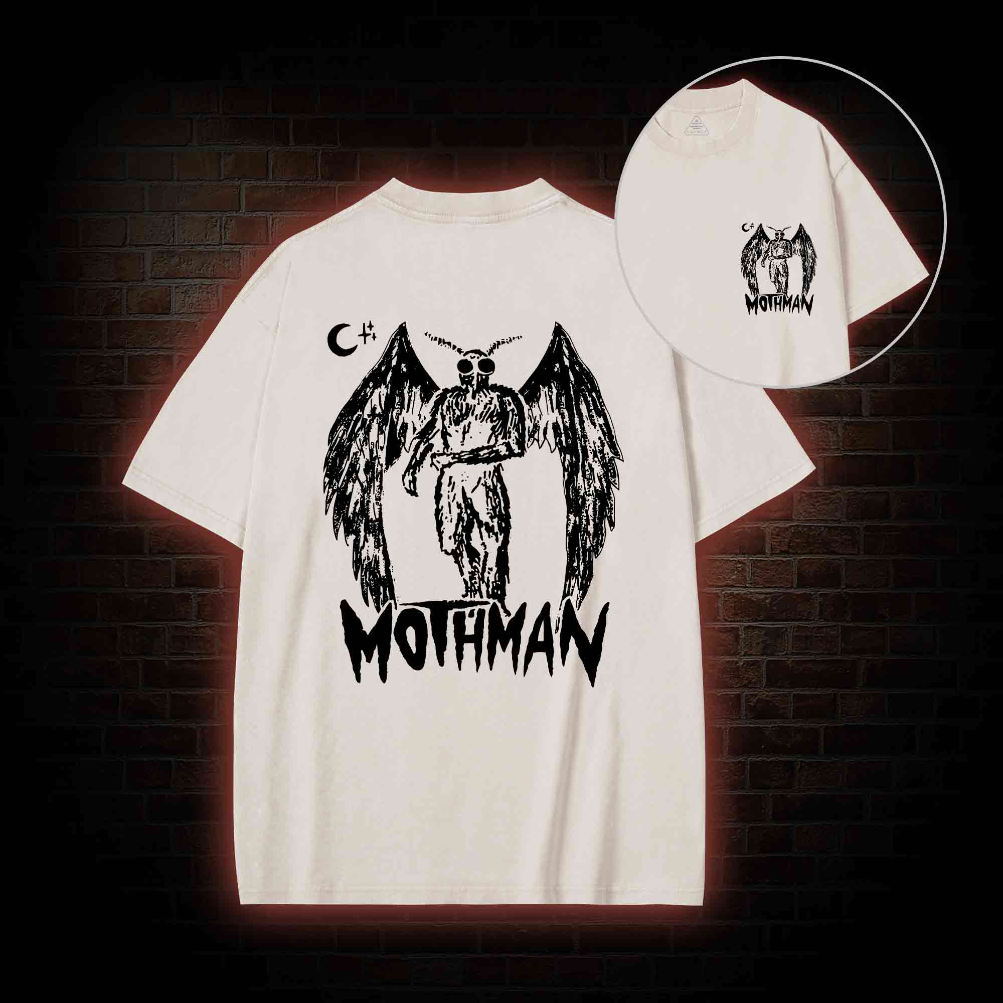 Mothman Bcak Print Washed T-shirt