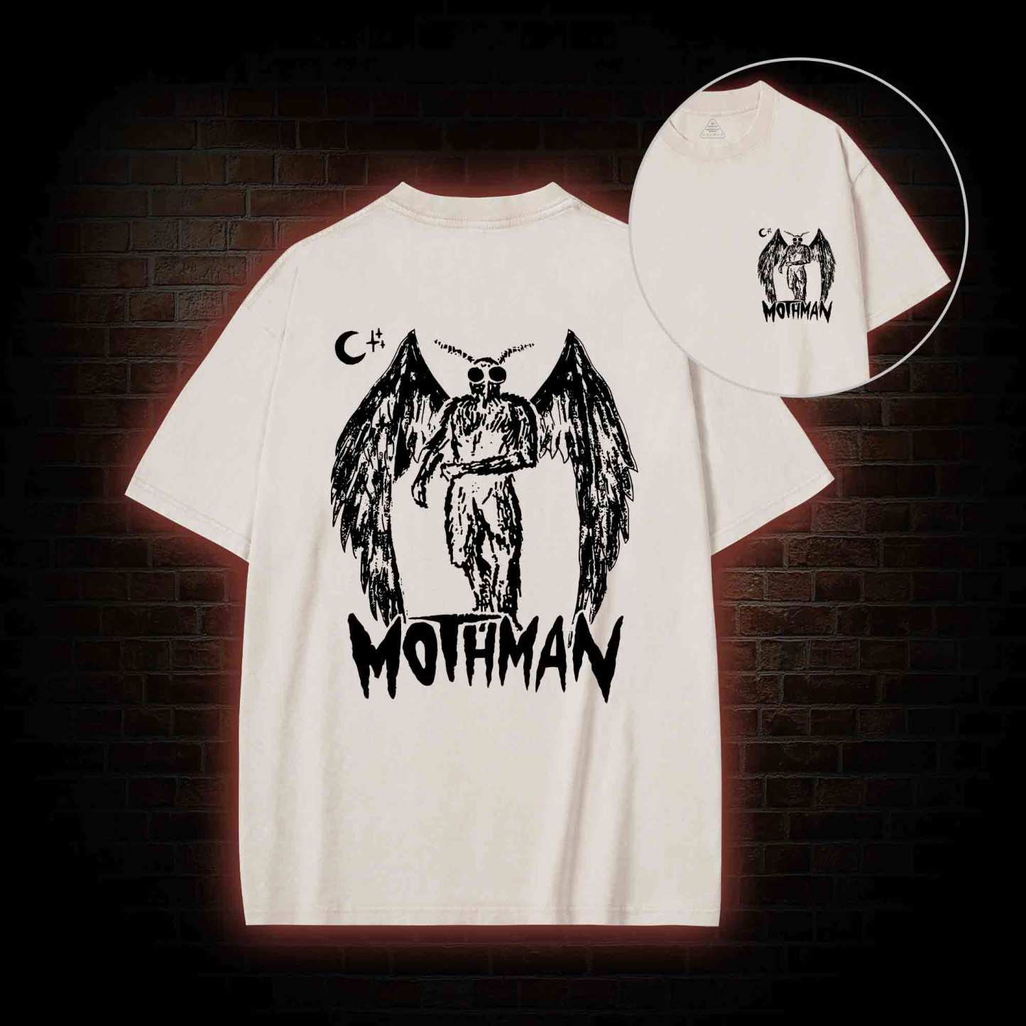 Mothman Bcak Print Washed T-shirt