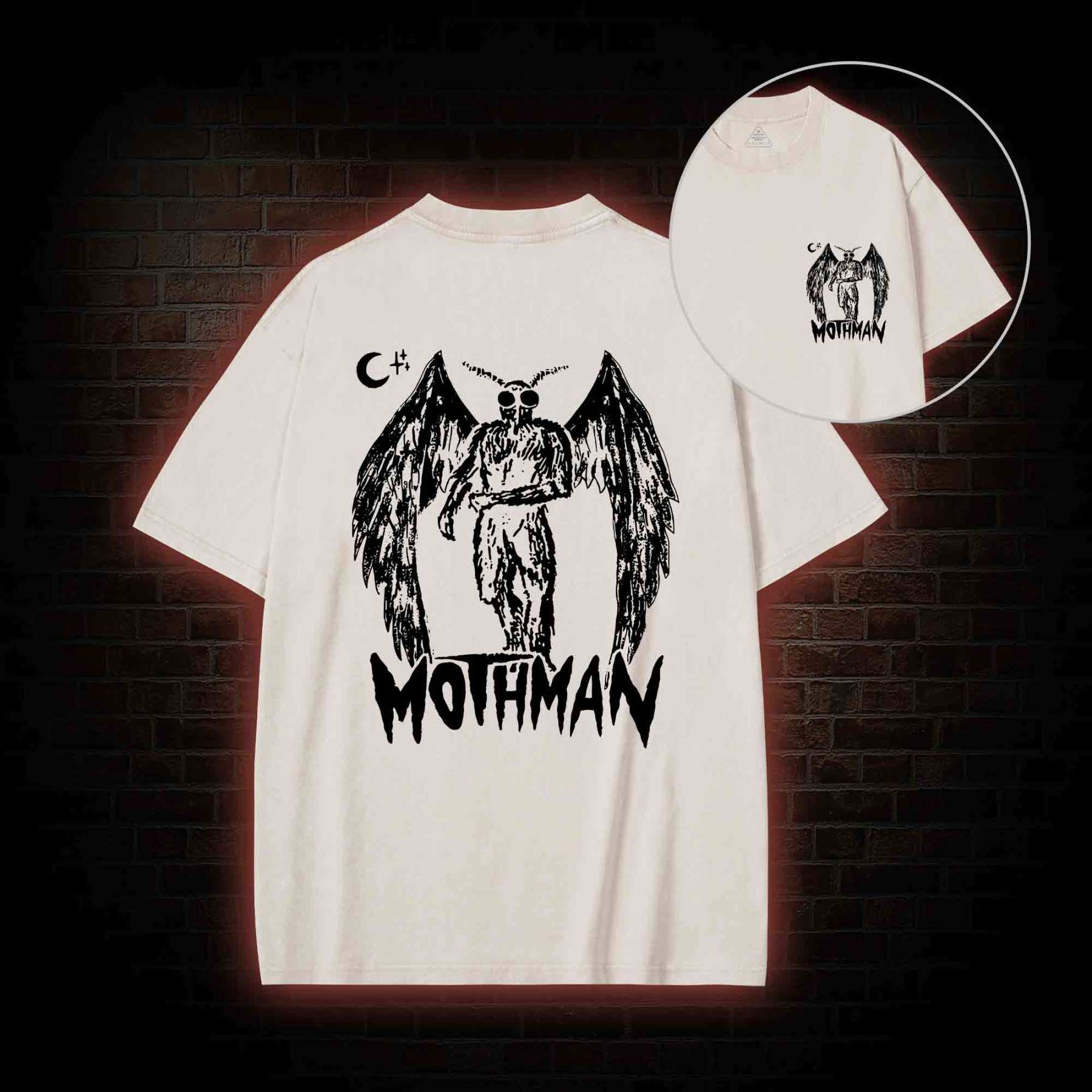 Mothman Bcak Print Washed T-shirt