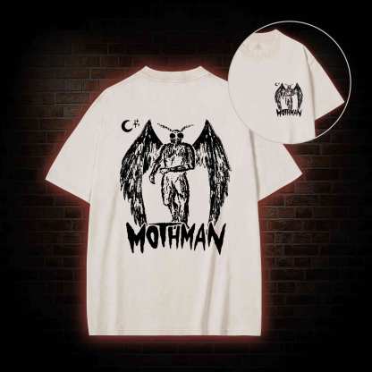 Mothman Bcak Print Washed T-shirt