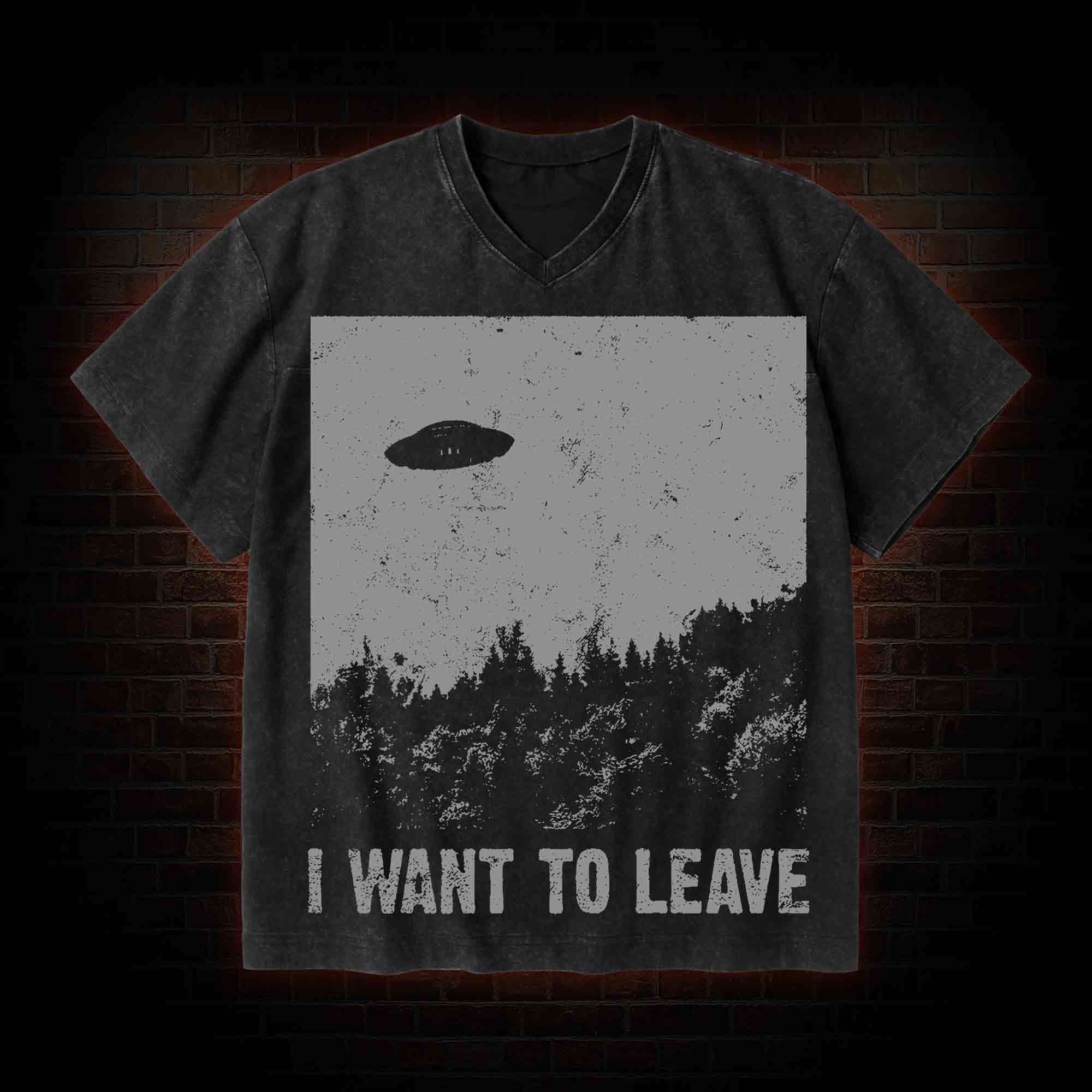 I Want To Leave V-Neck Streetwear Washed T-shirt
