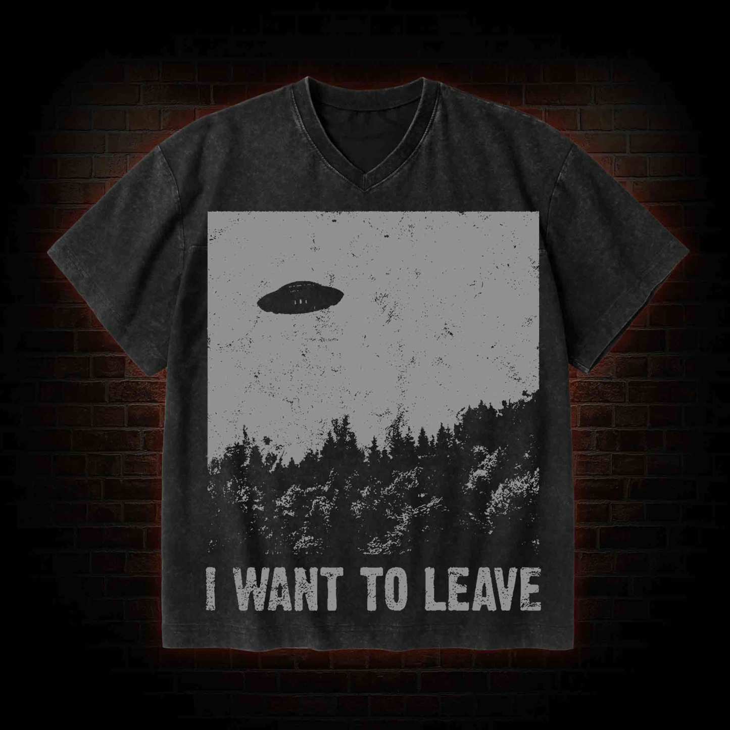 I Want To Leave V-Neck Streetwear Washed T-shirt
