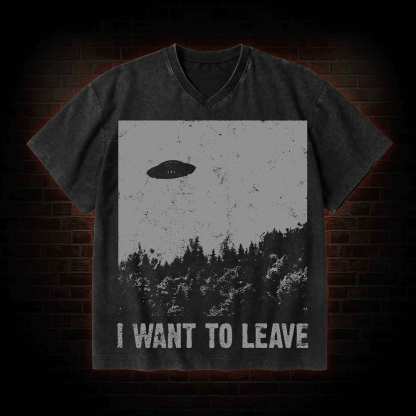 I Want To Leave V-Neck Streetwear Washed T-shirt