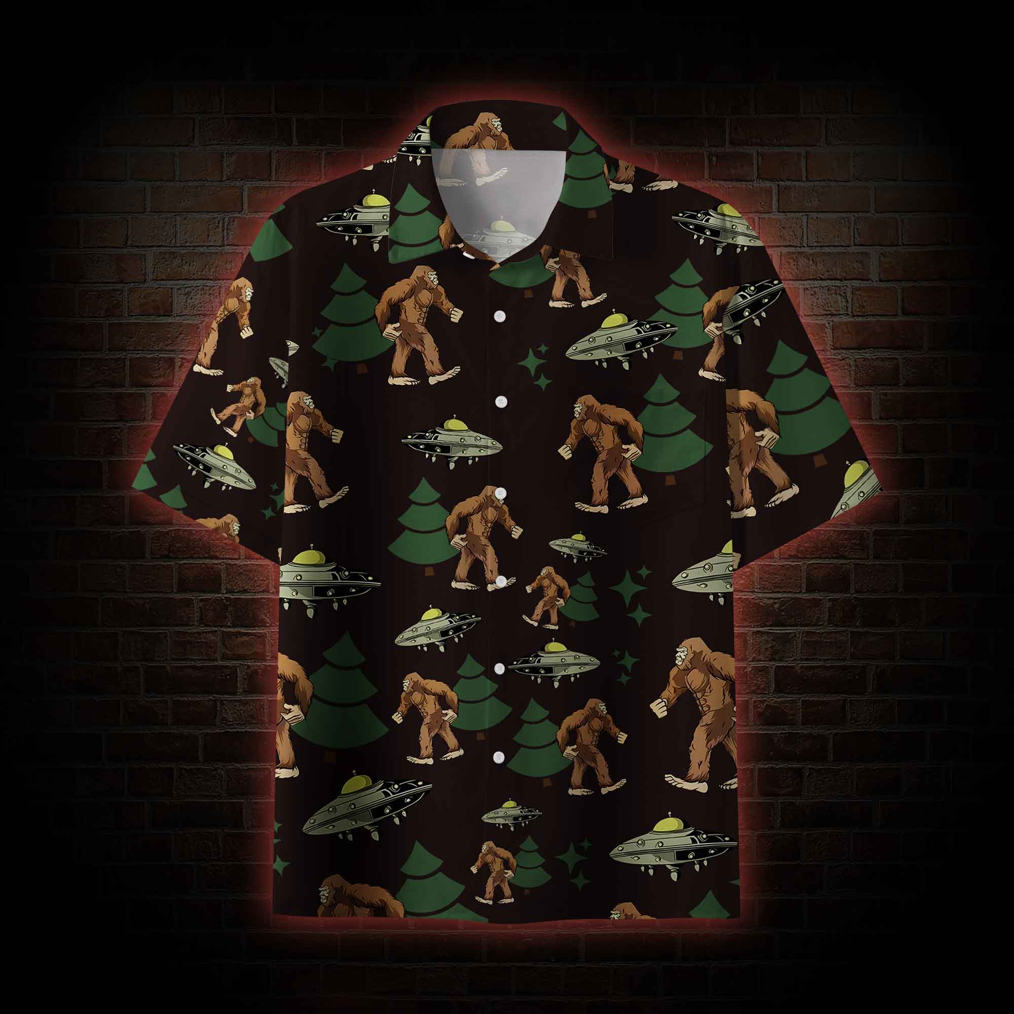 Bigfoot and UFO Hawaiian Shirt