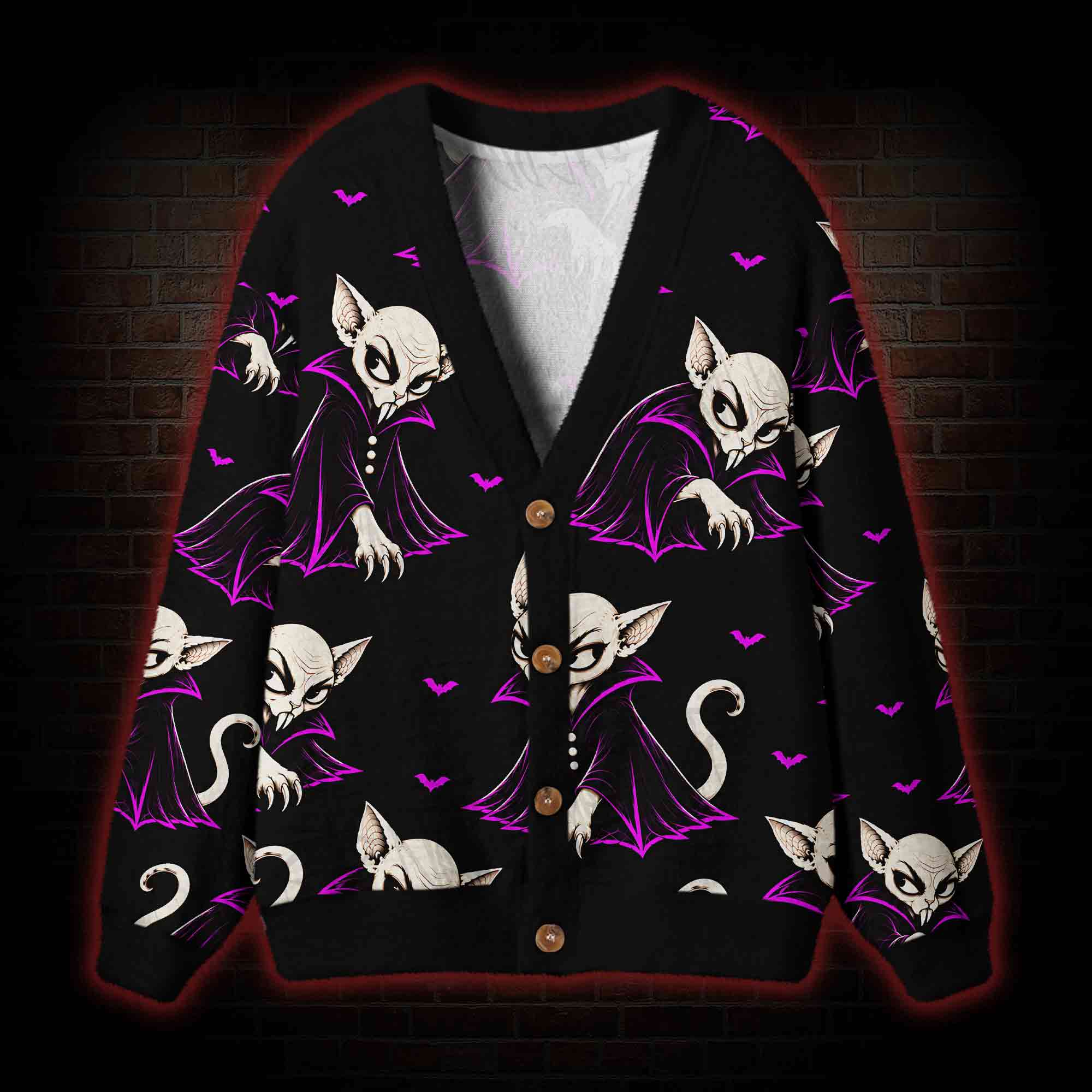 Midnight Bat Cats Cardigan Sweater