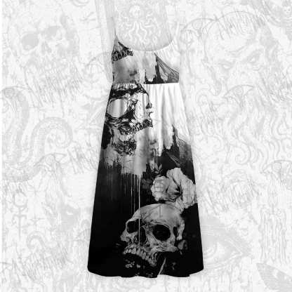Skull Splatter Art Strap Midi Sundress