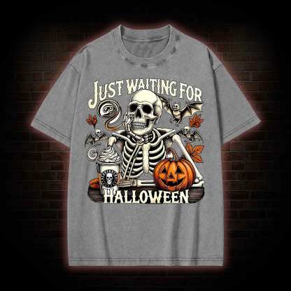 Just Waiting for Halloween Washed T-shirt