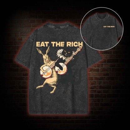 Eat The Rich  Back Print Washed T-shirt