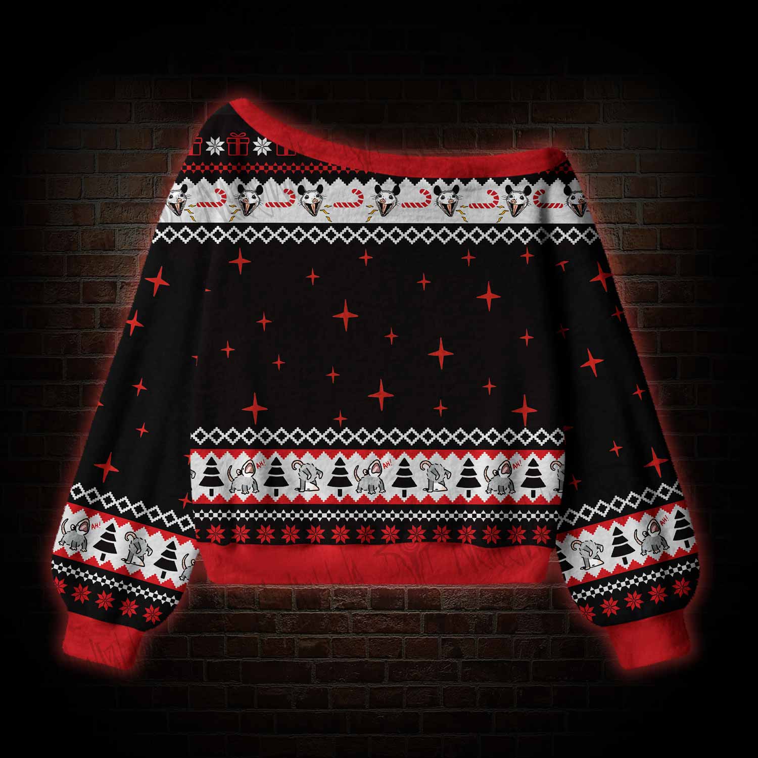Festive But Feral Off Shoulder Ugly Sweater