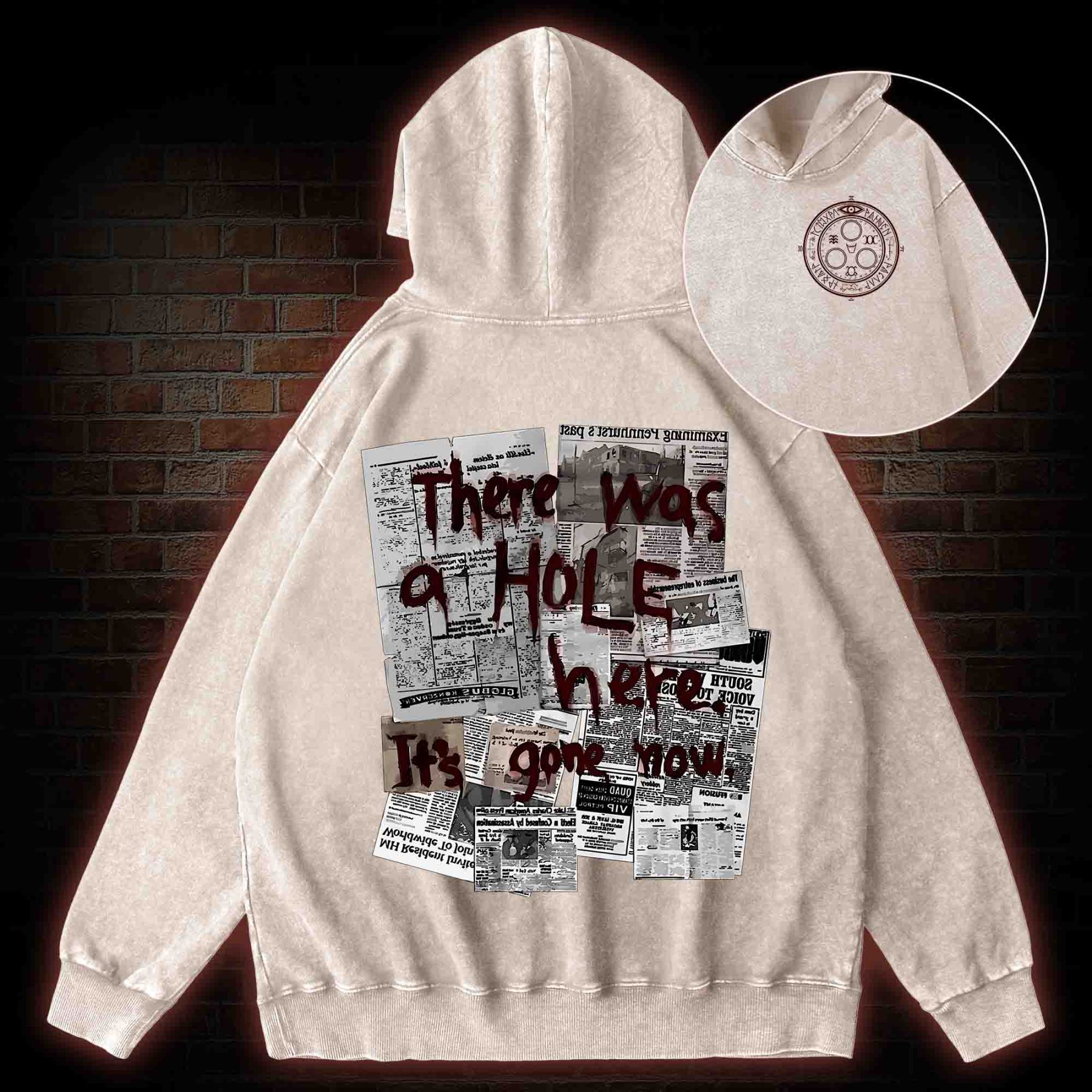 There Was a Hole Back Print Washed Hoodie