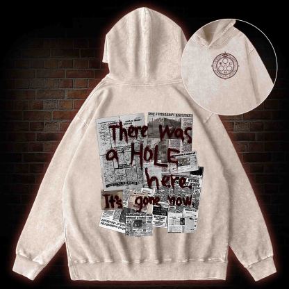 There Was a Hole Back Print Washed Hoodie