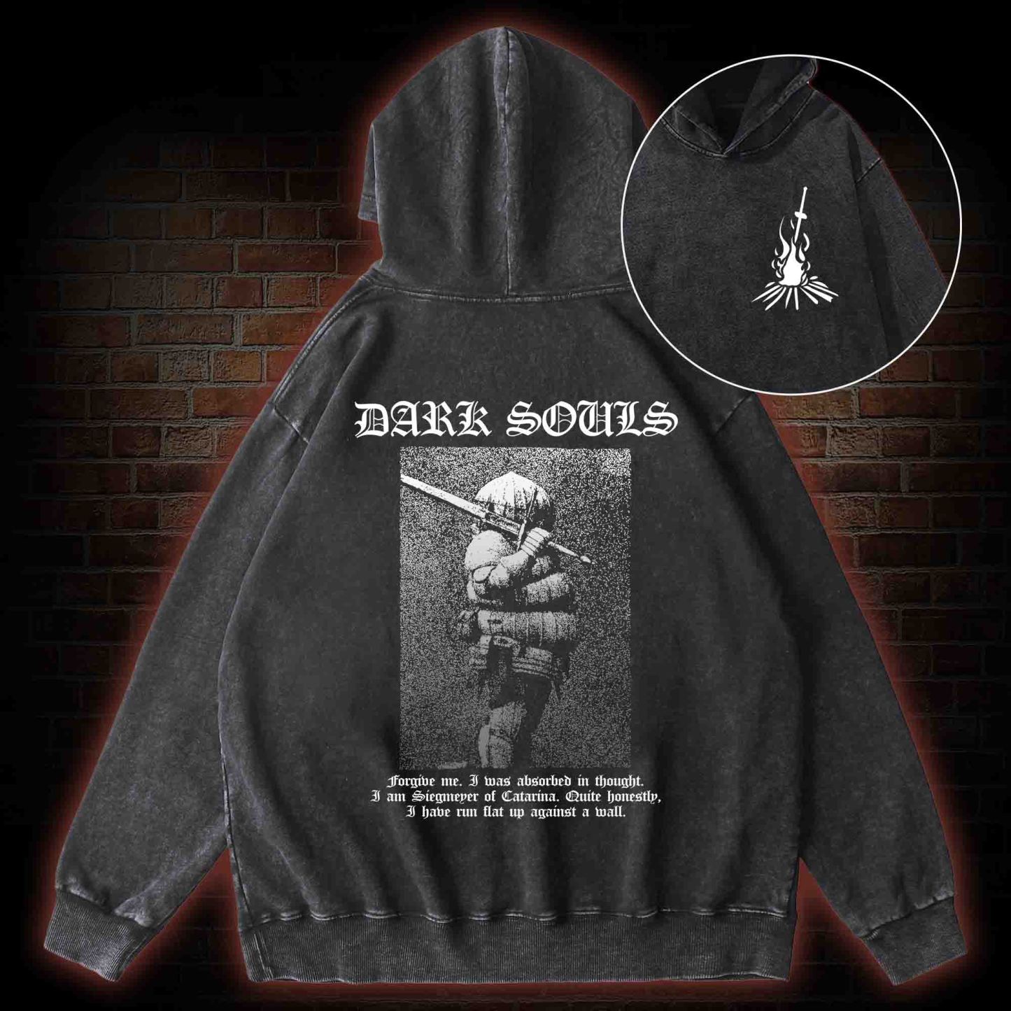 Onion Knight Back Print Washed Hoodie